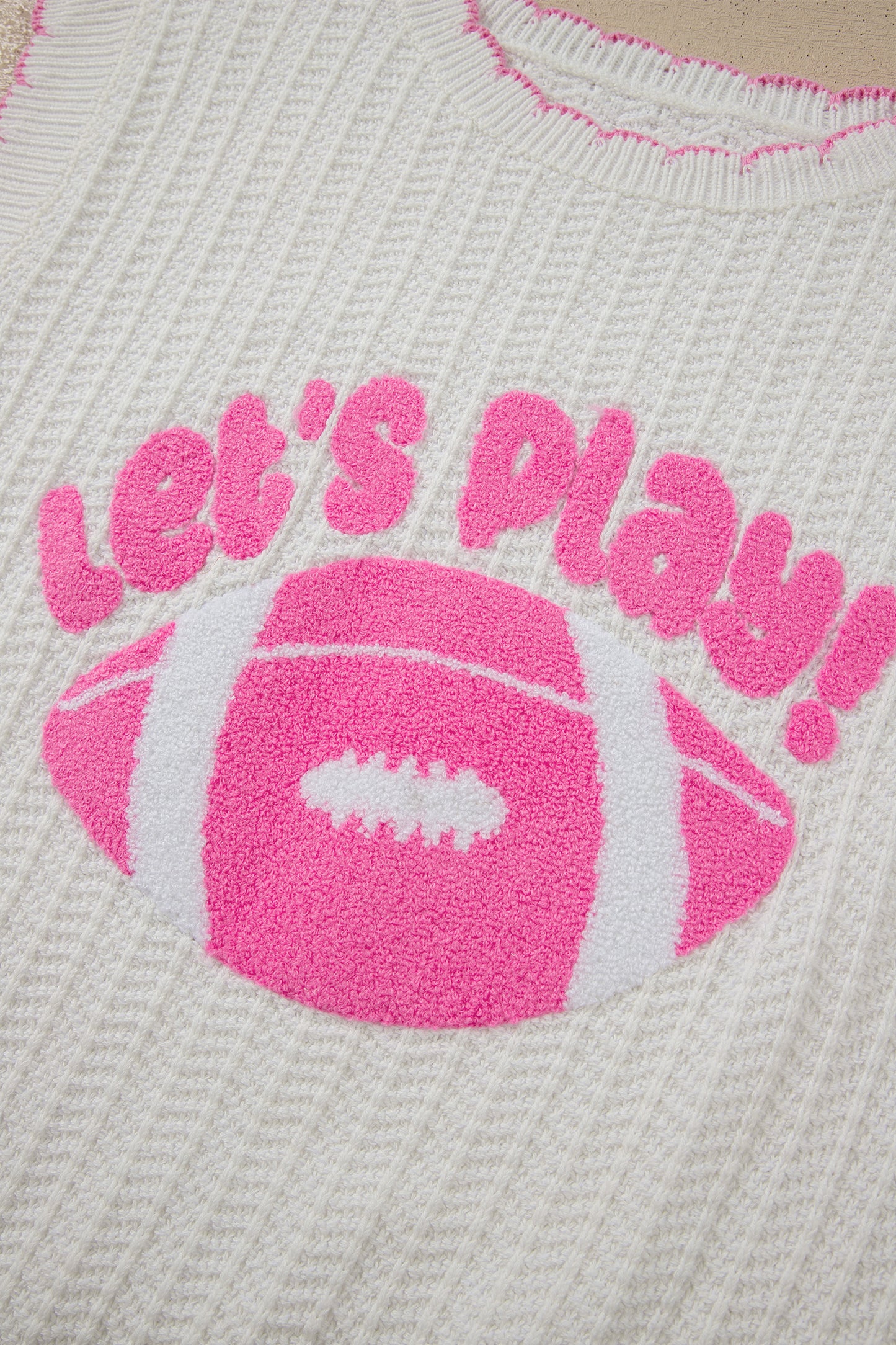 White Lets Play Rugby Pattern Textured Knit Casual Shift Sweater Vest