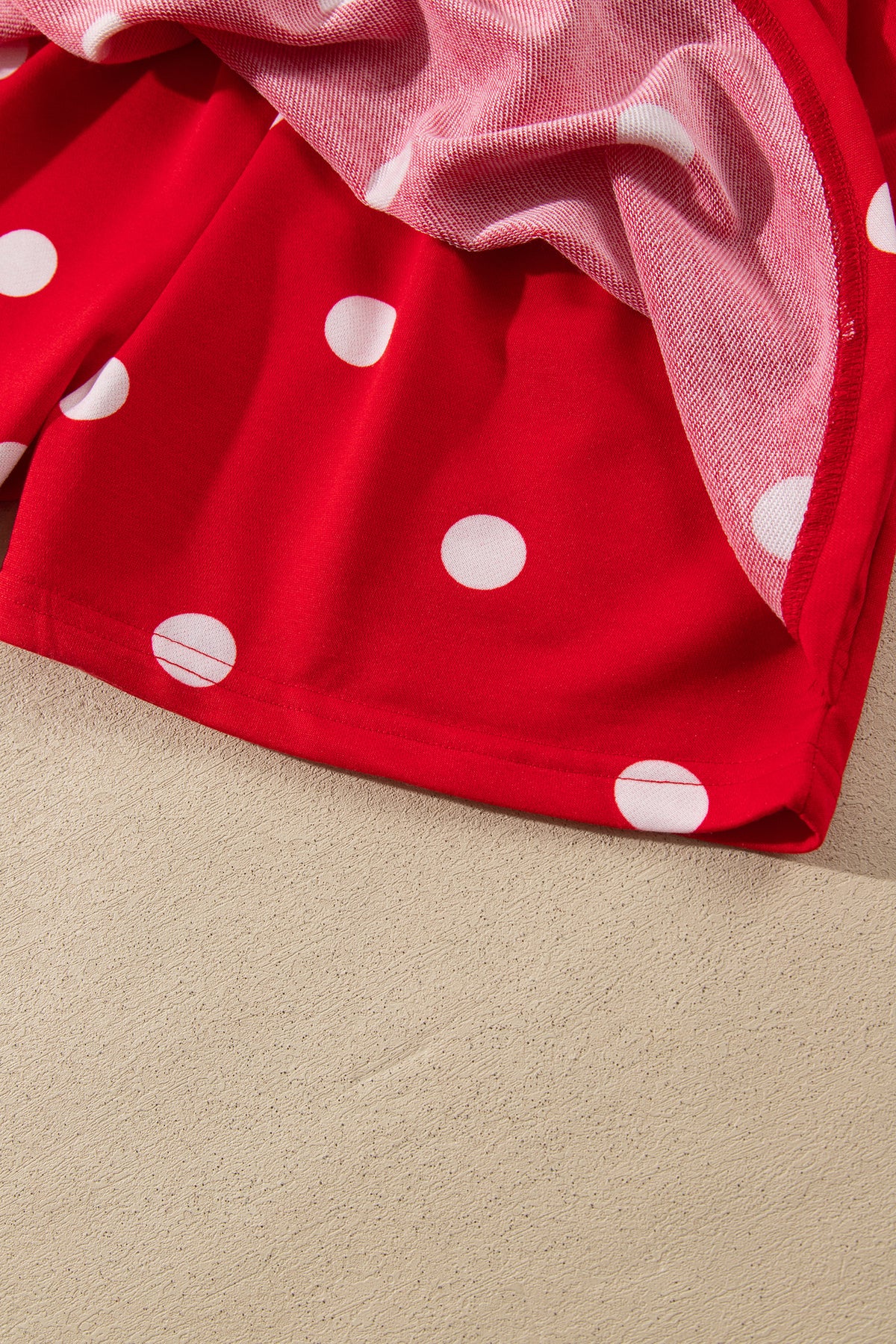 Red Polka Dot Raw Hem Relaxed Pullover Loose Skort Two Piece Set