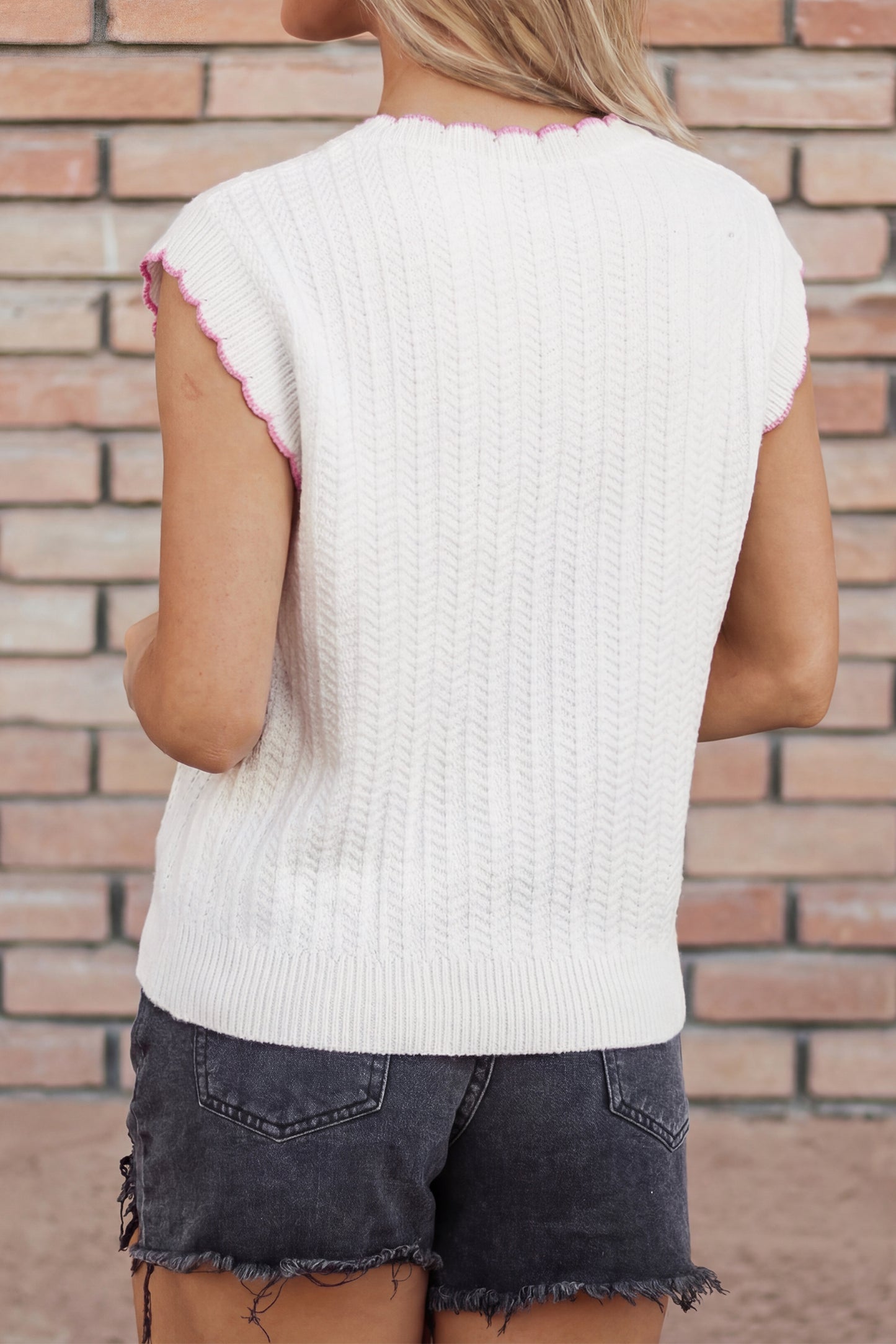 White Lets Play Rugby Pattern Textured Knit Casual Shift Sweater Vest