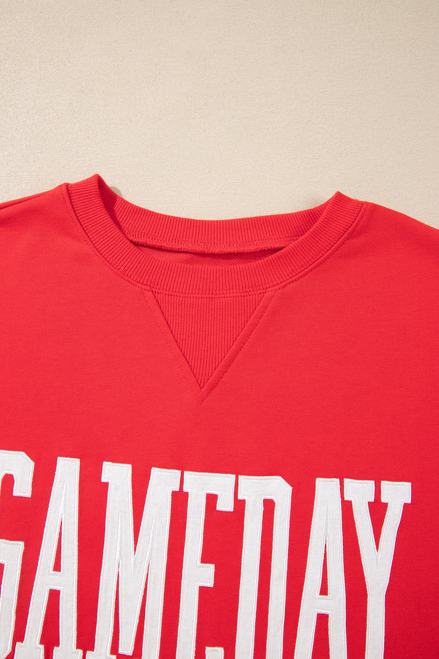 Fiery Red GAMEDAY Embroidered Patch Pattern Casual Shift Sweatshirt