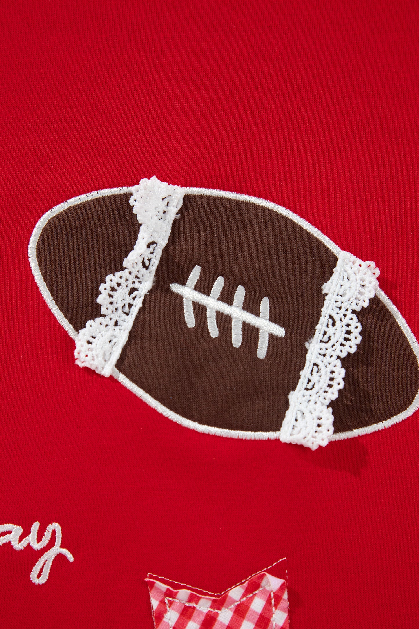 Racing Red Gingham Patch Embroidered Rugby Game Day Stars Sweatshirt