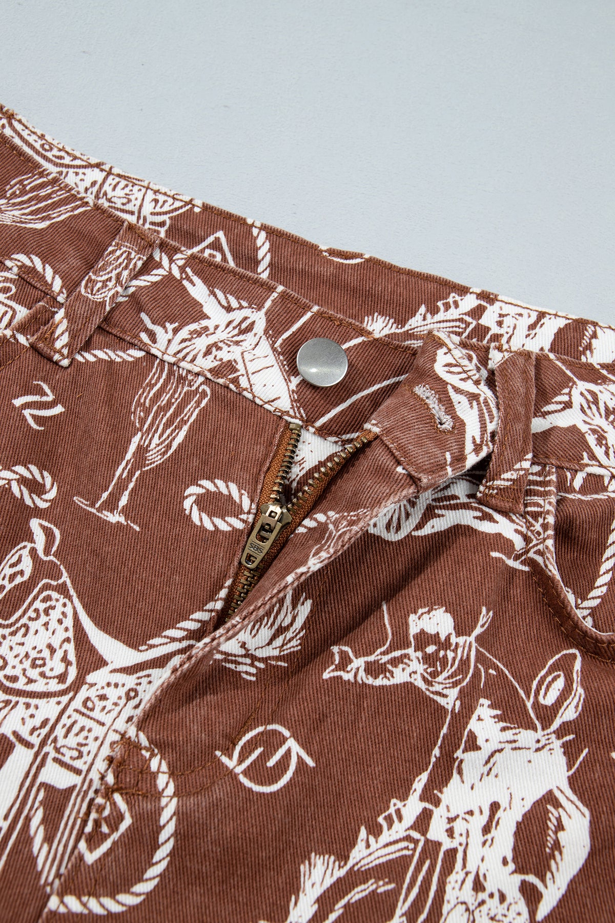 Khaki Patchwork Print Casual Shift Jeans