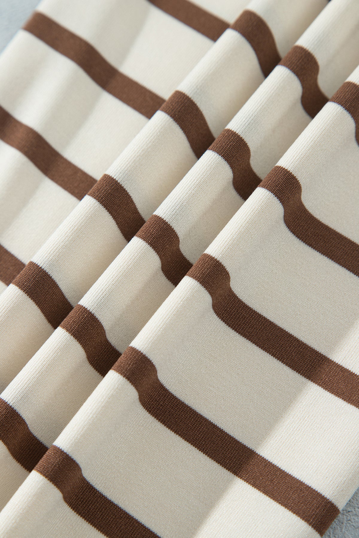 Khaki Stripe Relaxed Long Sleeve Top Color Block Detail Drawstring Pant Set