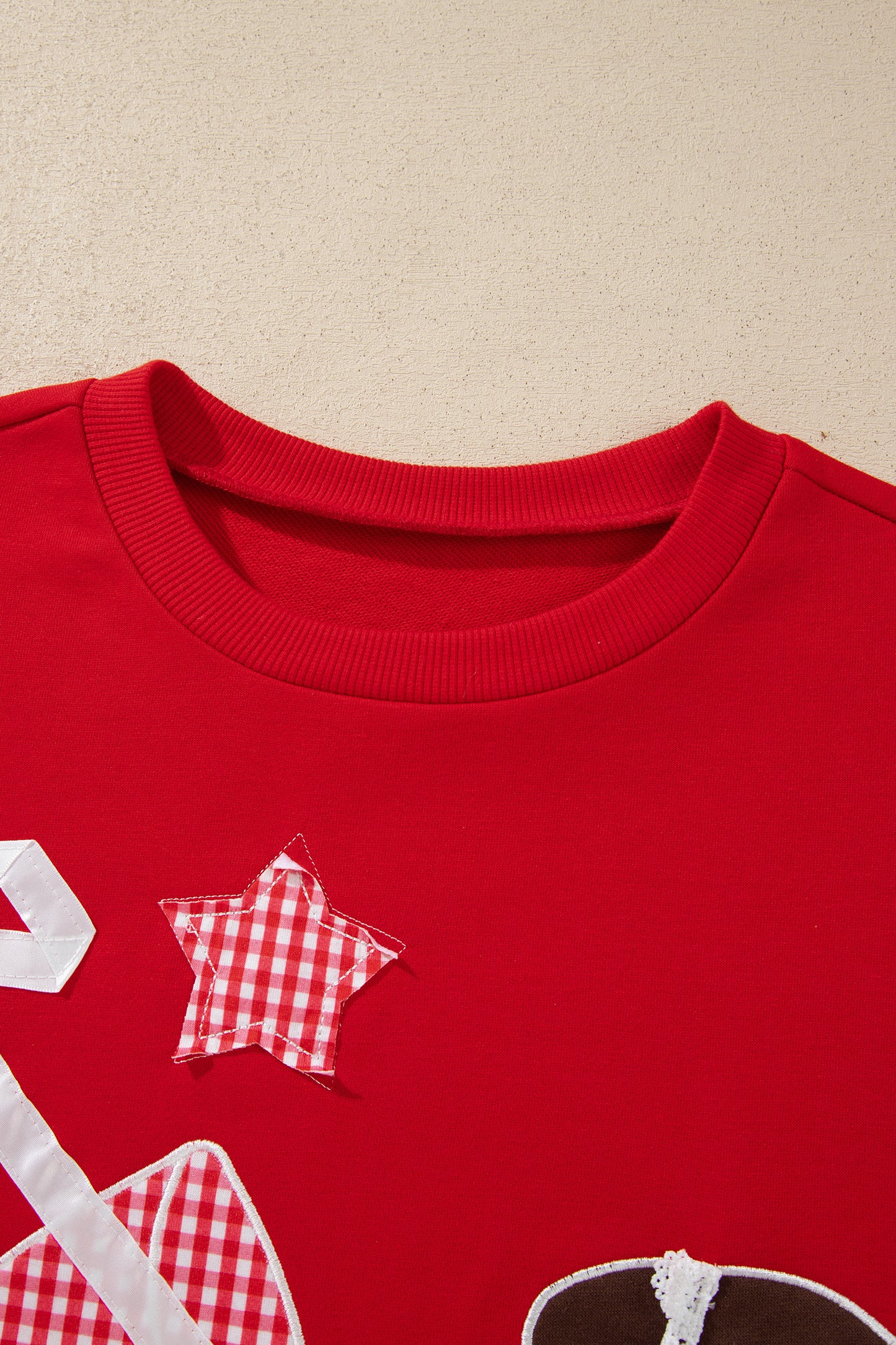 Racing Red Gingham Patch Embroidered Rugby Game Day Stars Sweatshirt