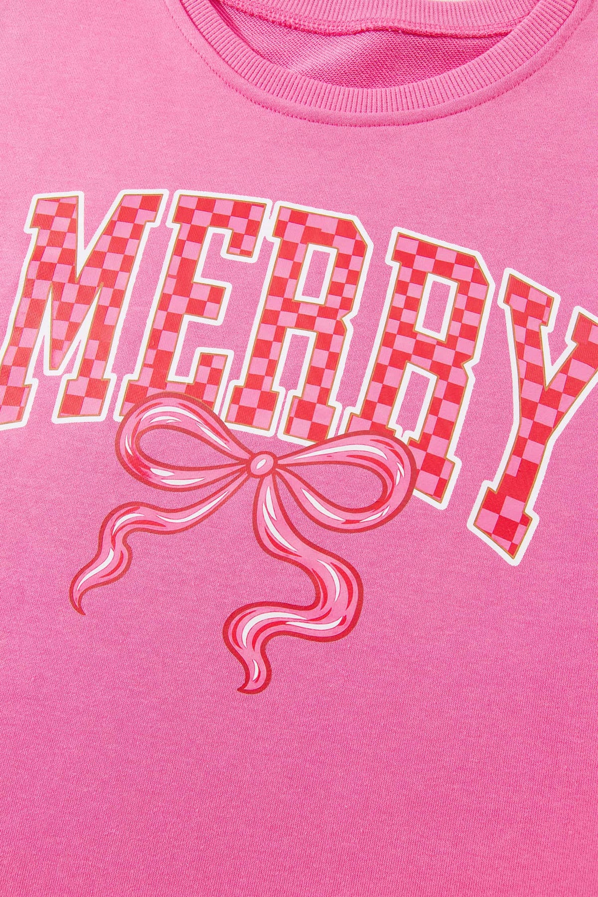 Pink Christmas Slogan Graphic Plaid Contrast Two-piece Pant Set
