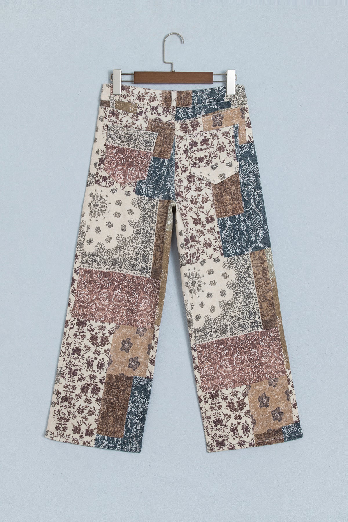 Khaki Patchwork Print Casual Shift Jeans