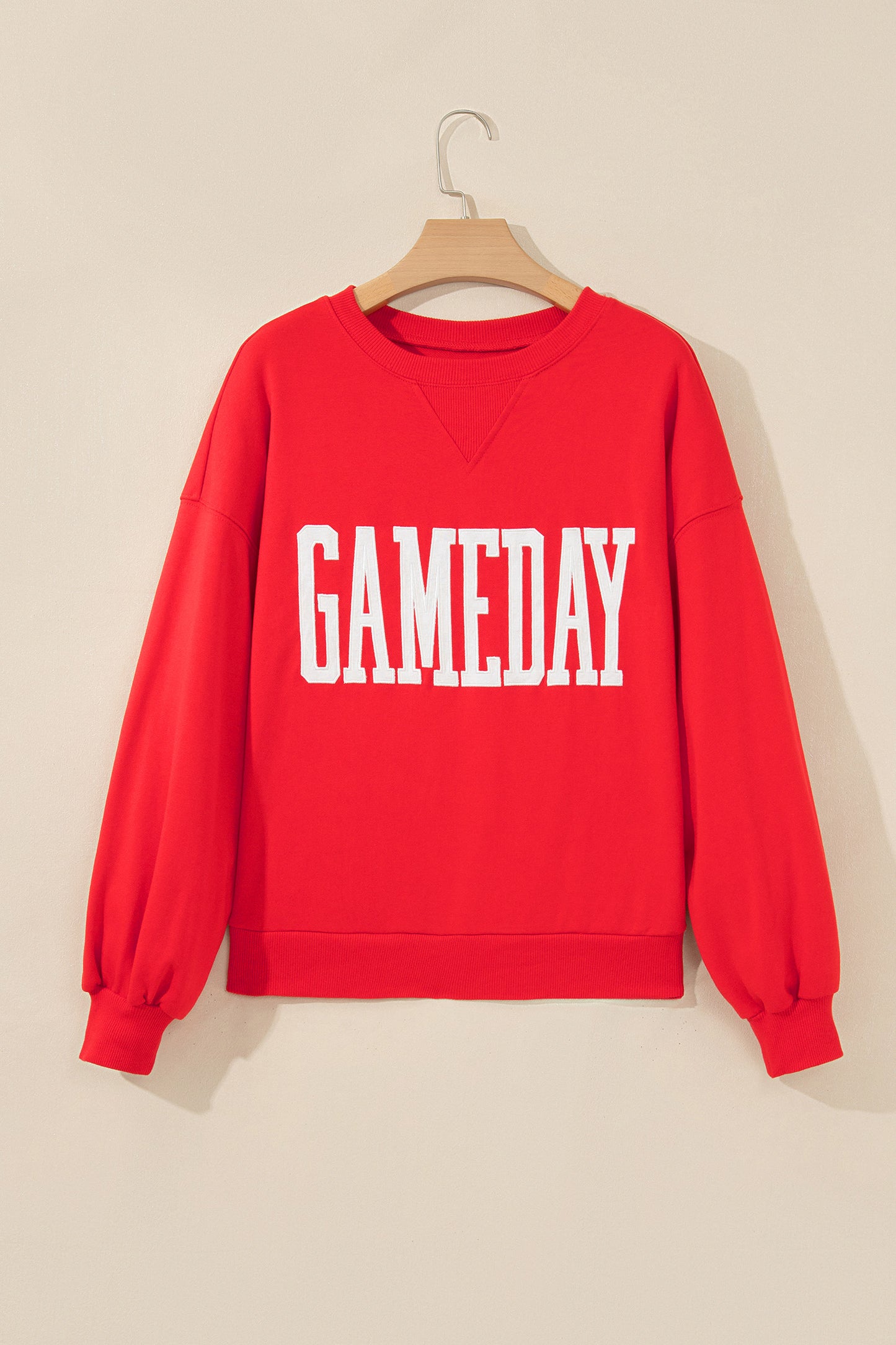 Fiery Red GAMEDAY Embroidered Patch Pattern Casual Shift Sweatshirt