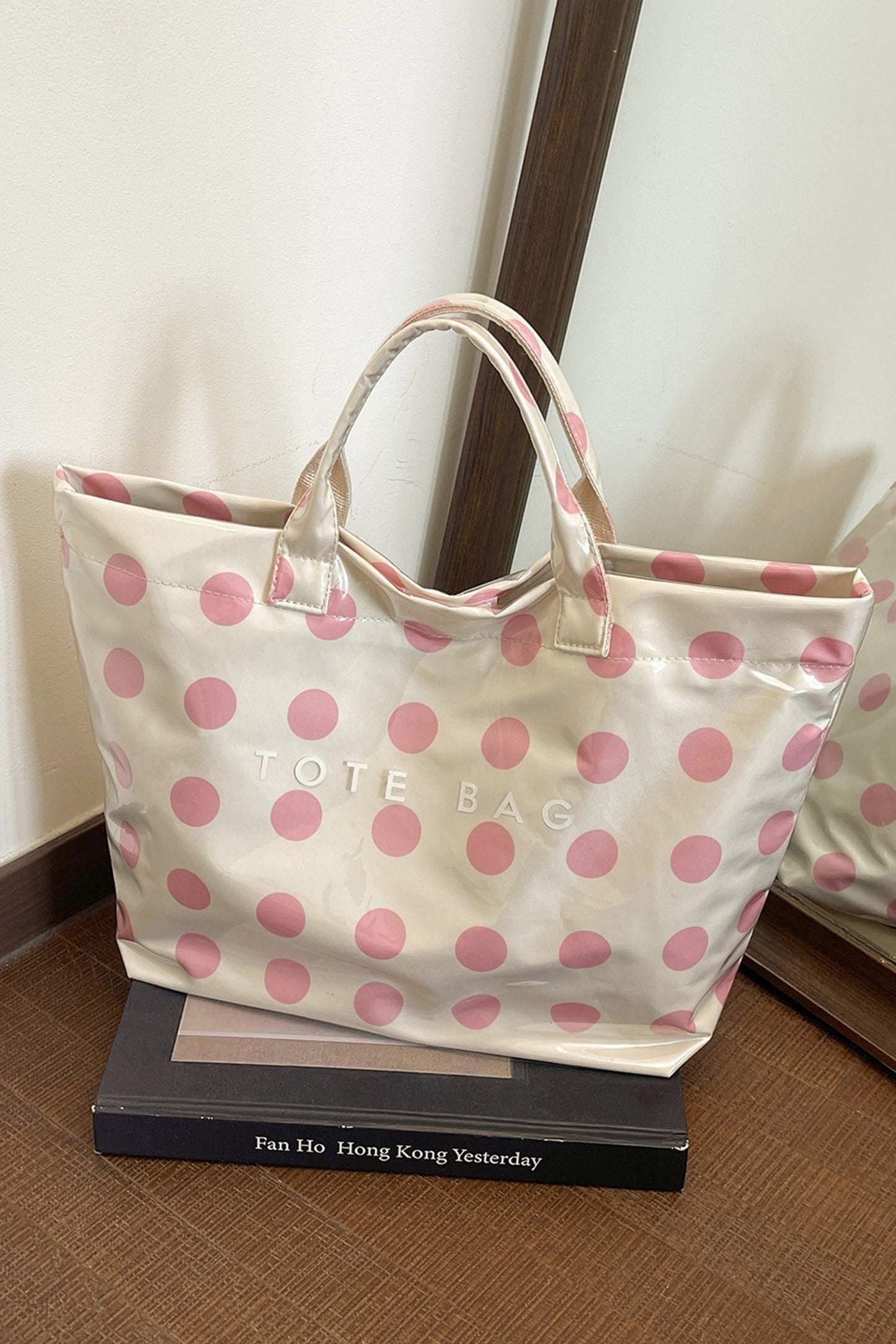Light Pink Polka Dot Durable Waterproof PVC Tote Bag