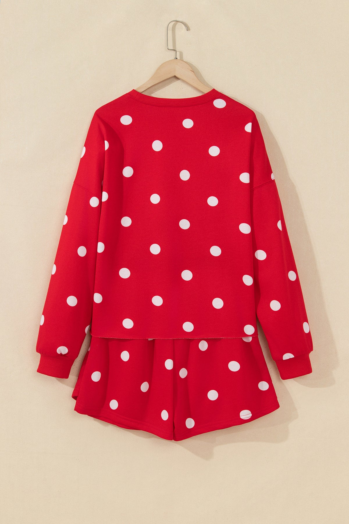 Red Polka Dot Raw Hem Relaxed Pullover Loose Skort Two Piece Set