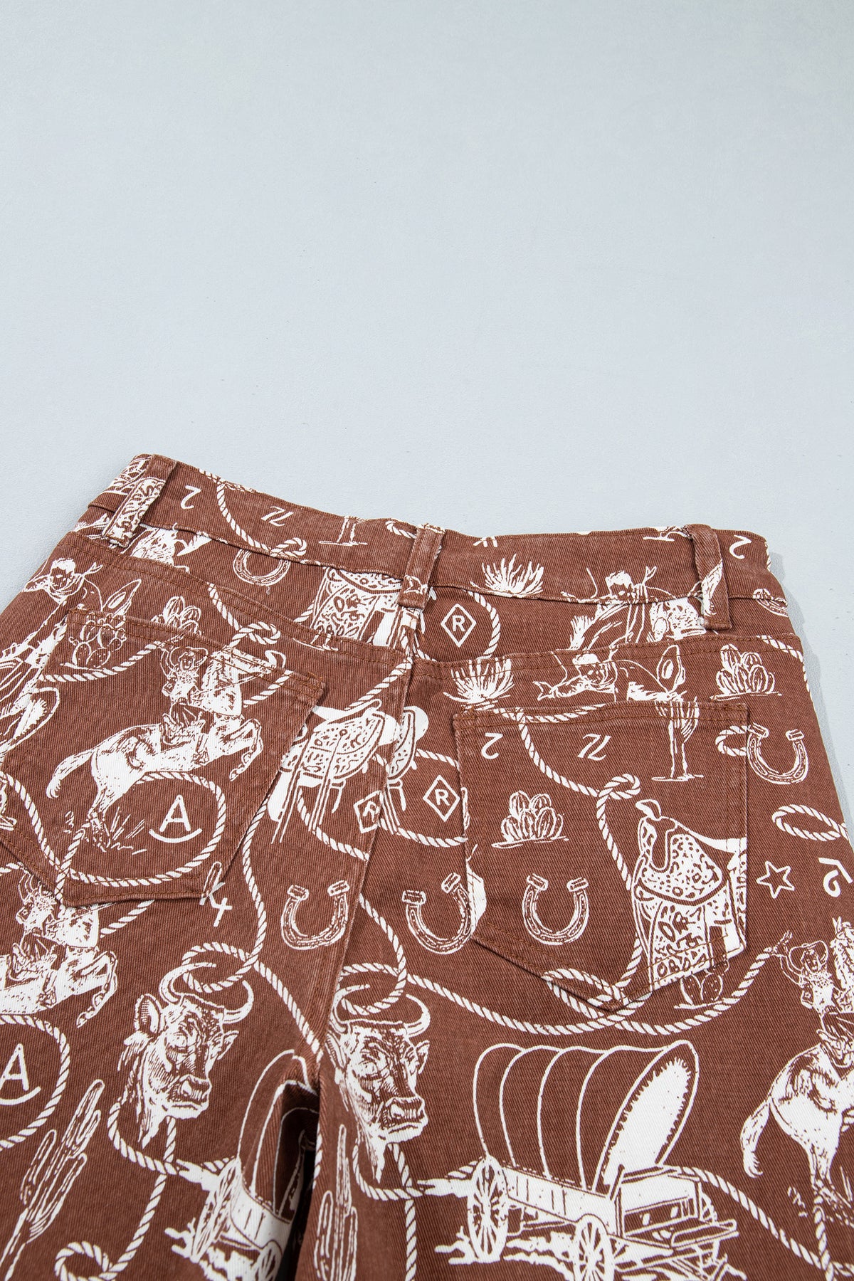 Khaki Patchwork Print Casual Shift Jeans