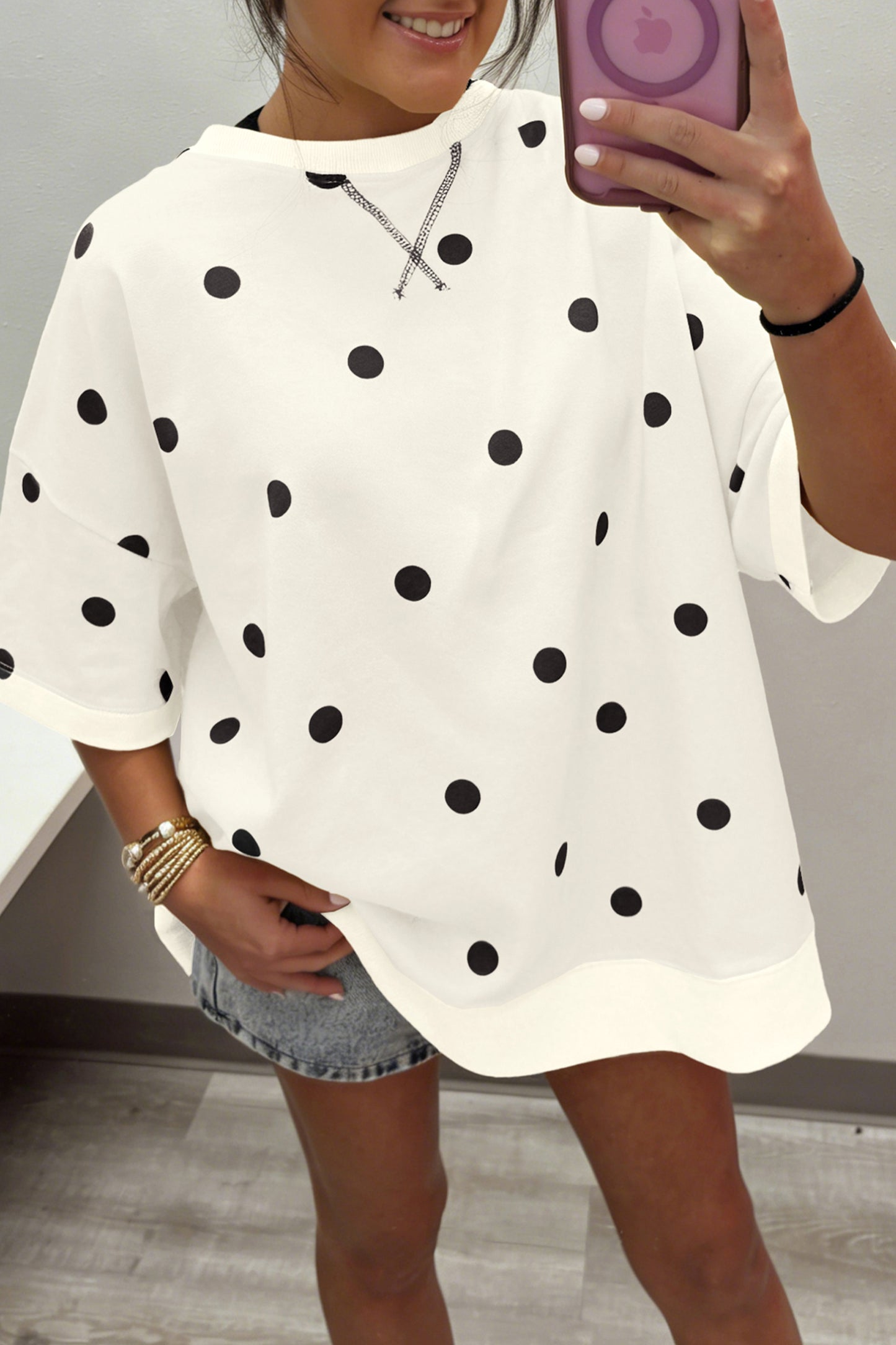 Yellow Polka Dot Print Crossed Seam Detail Oversize Tee
