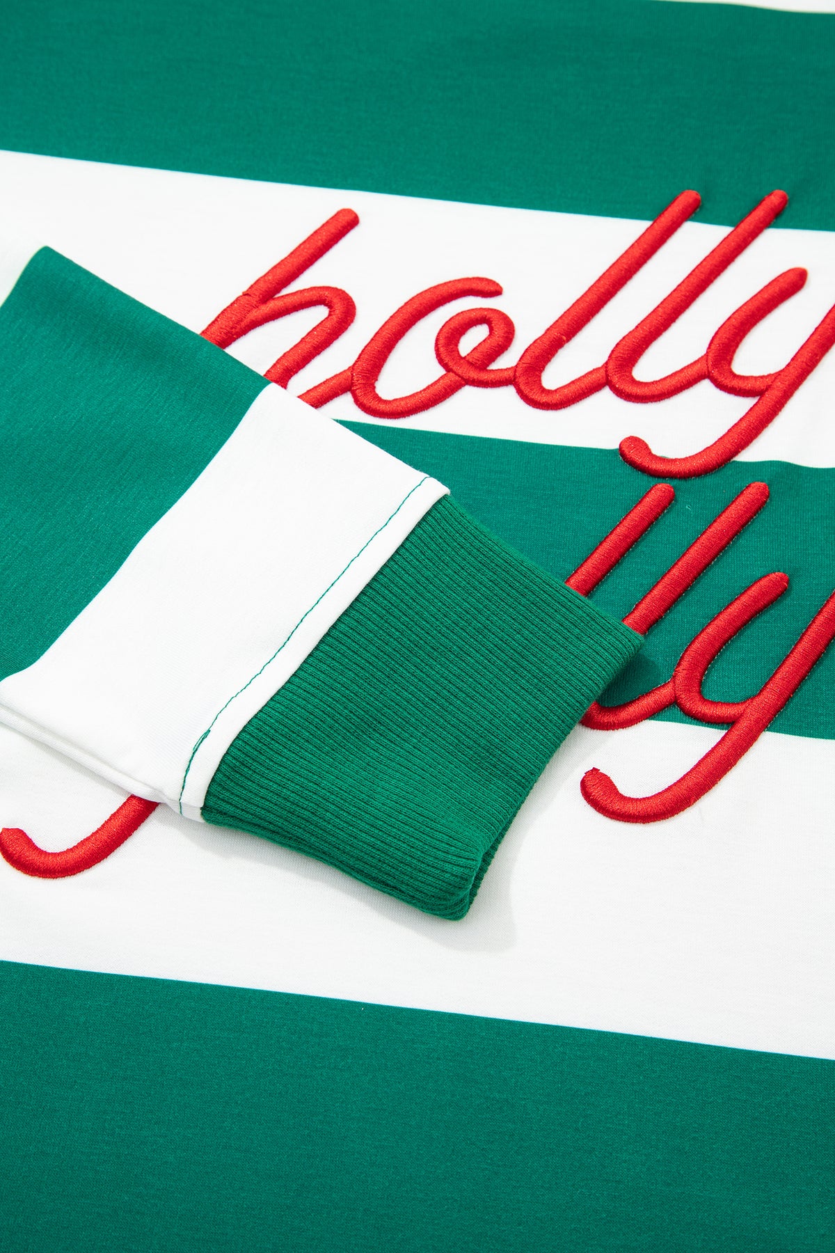Green Stripe holly jolly Letter Embroidered Pullover Sweatshirt