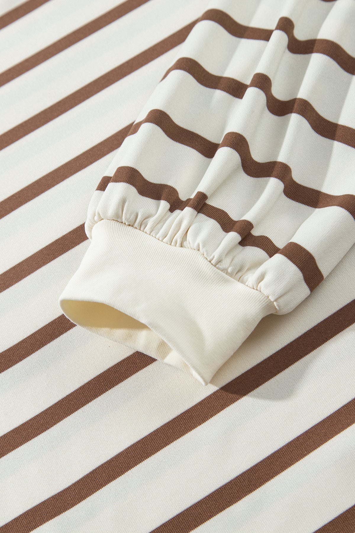 Khaki Stripe Relaxed Long Sleeve Top Color Block Detail Drawstring Pant Set