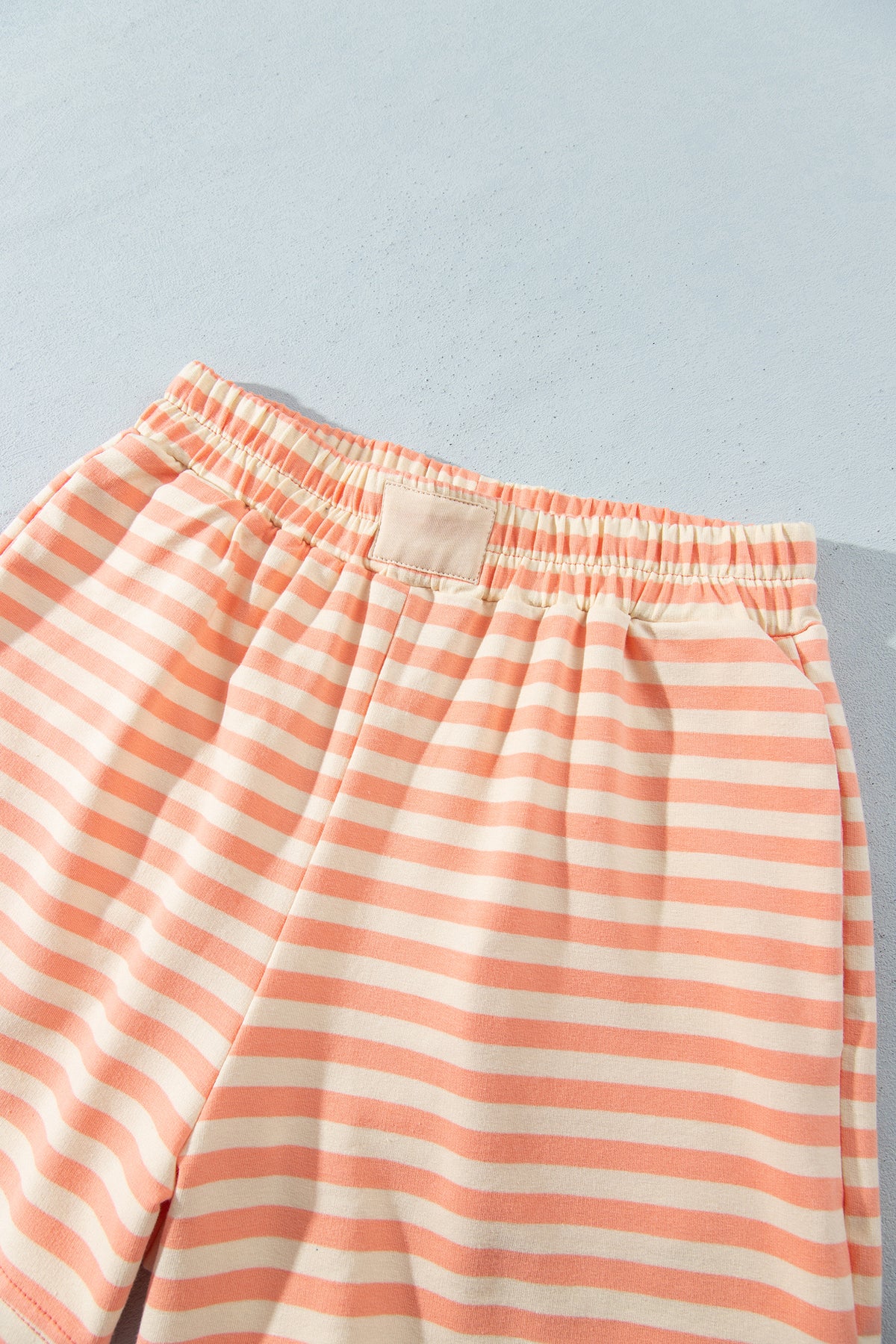 Grapefruit Orange Drop Shoulder Long Sleeve Pullover Elastic Waist Casual Short Set