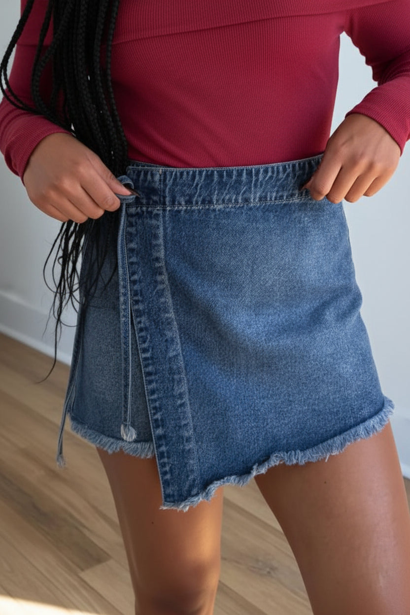 Ashleigh Blue Wrapped Tied Waist Denim Skort