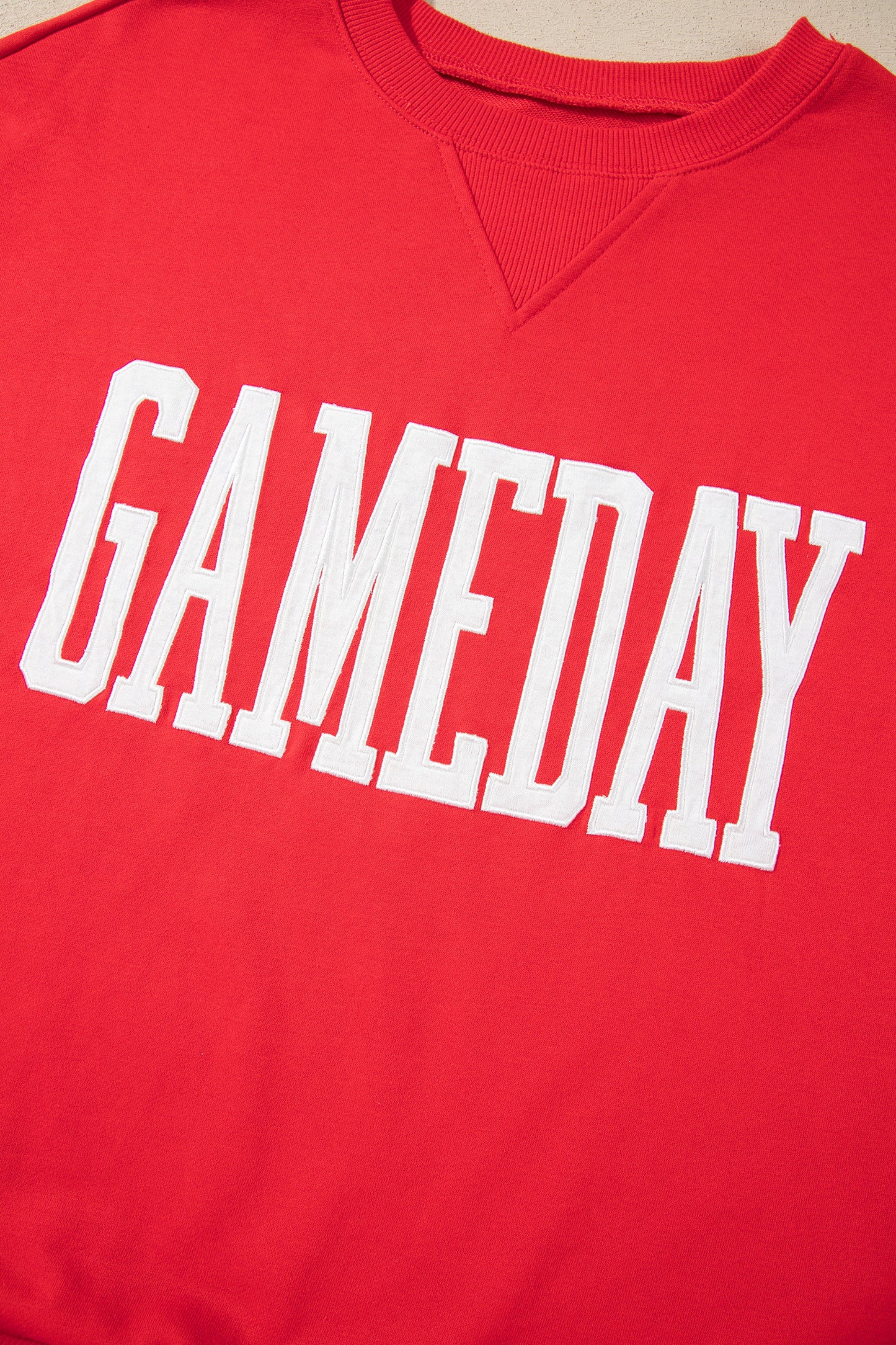 Fiery Red GAMEDAY Embroidered Patch Pattern Casual Shift Sweatshirt