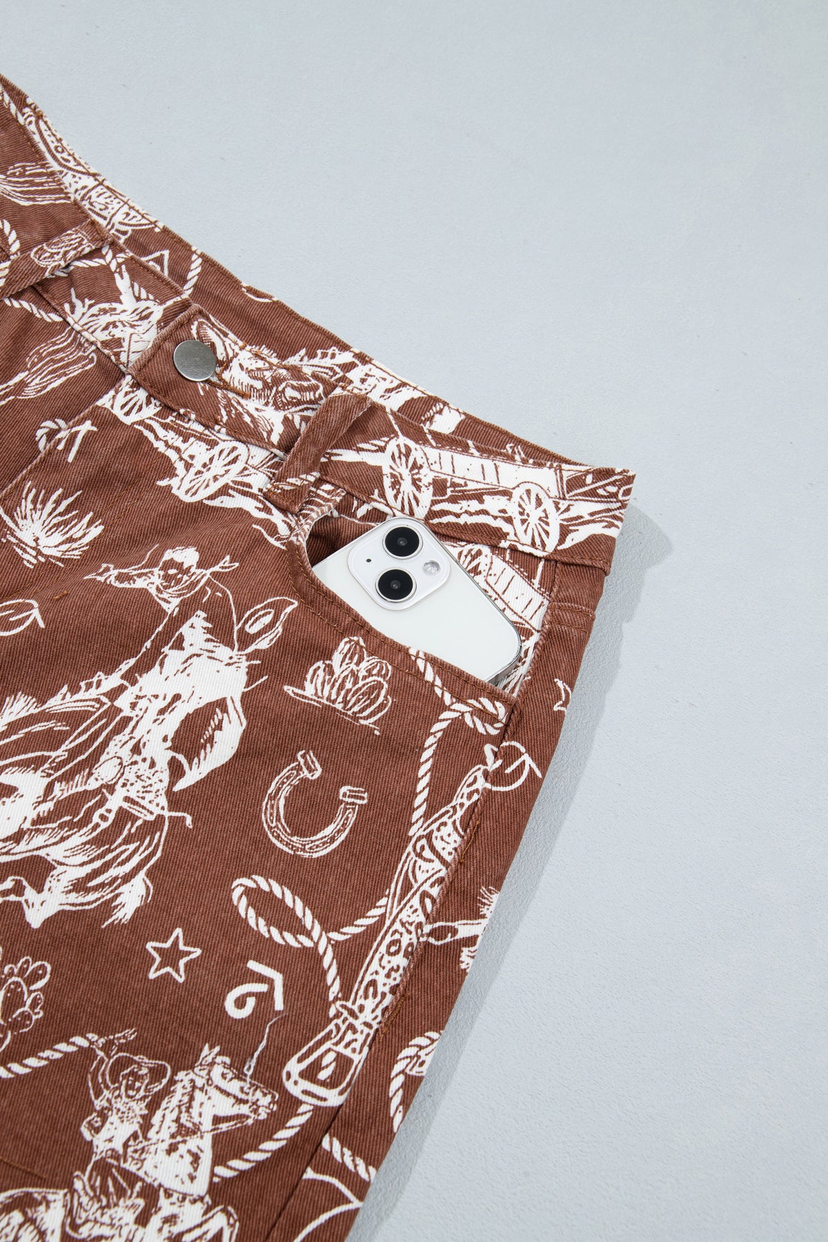 Khaki Patchwork Print Casual Shift Jeans