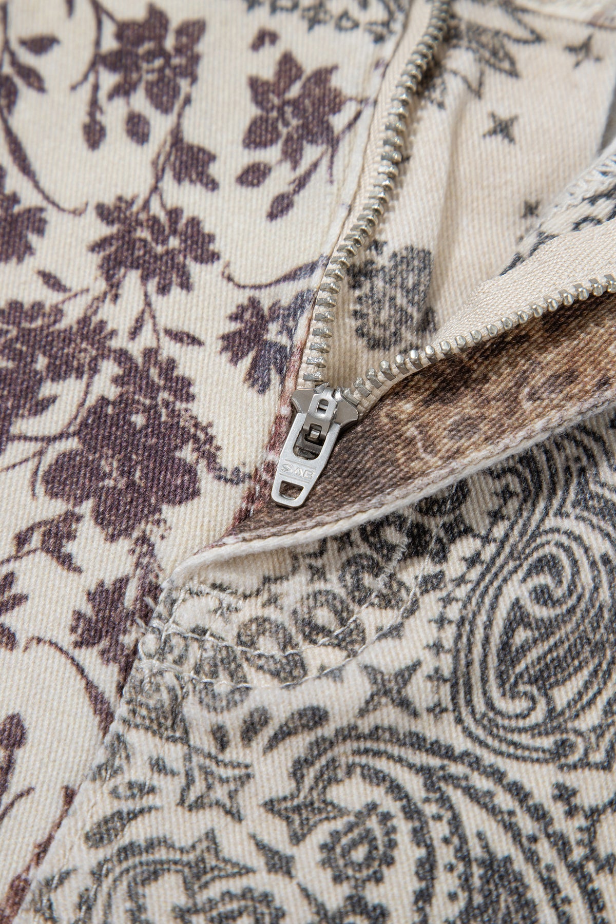 Khaki Patchwork Print Casual Shift Jeans