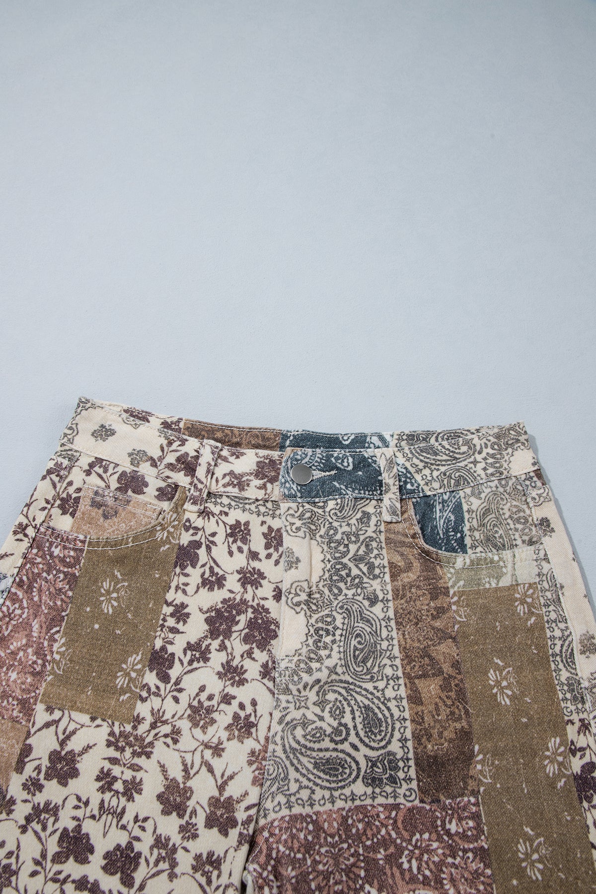 Khaki Patchwork Print Casual Shift Jeans