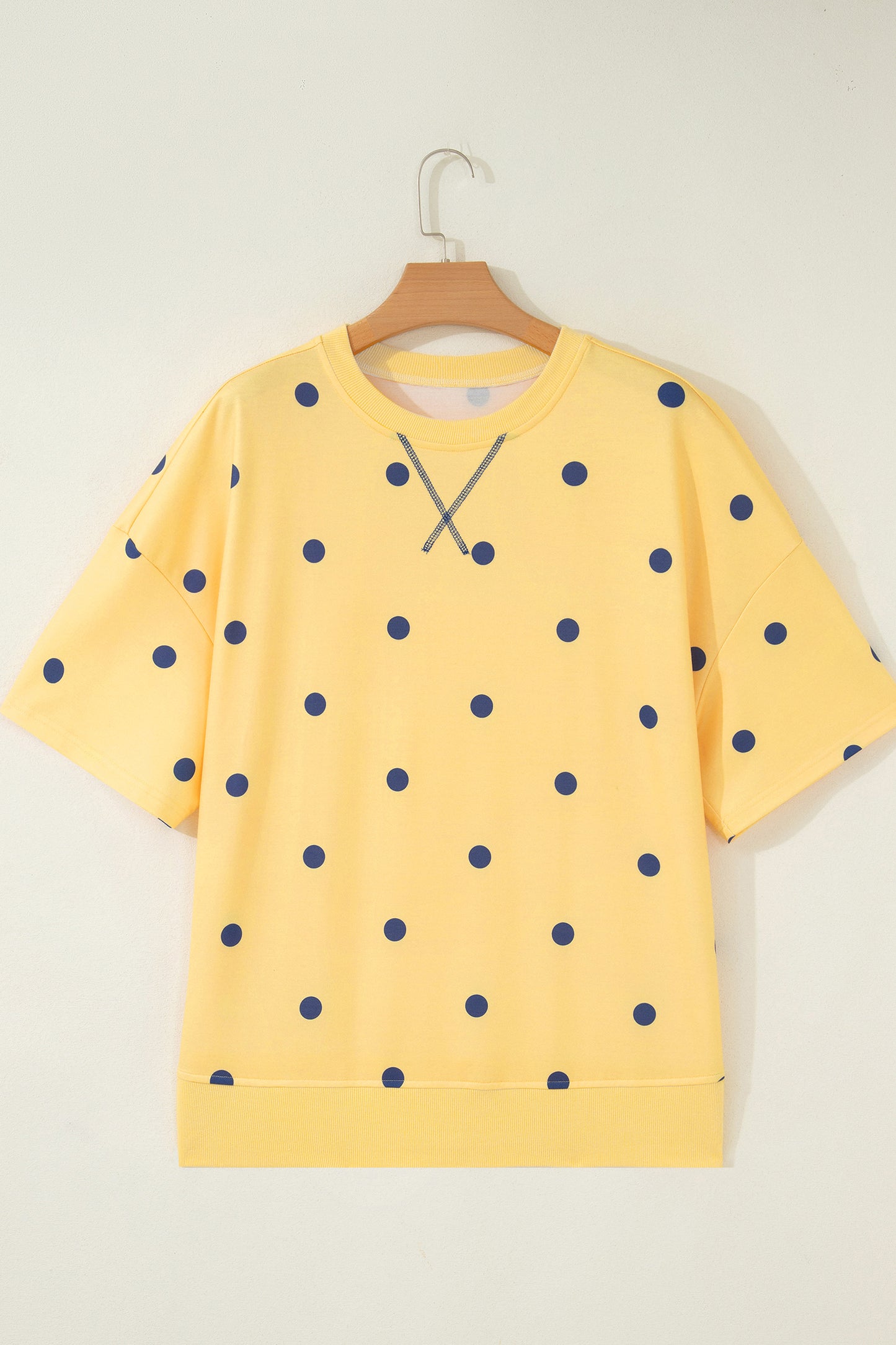 Yellow Polka Dot Print Crossed Seam Detail Oversize Tee