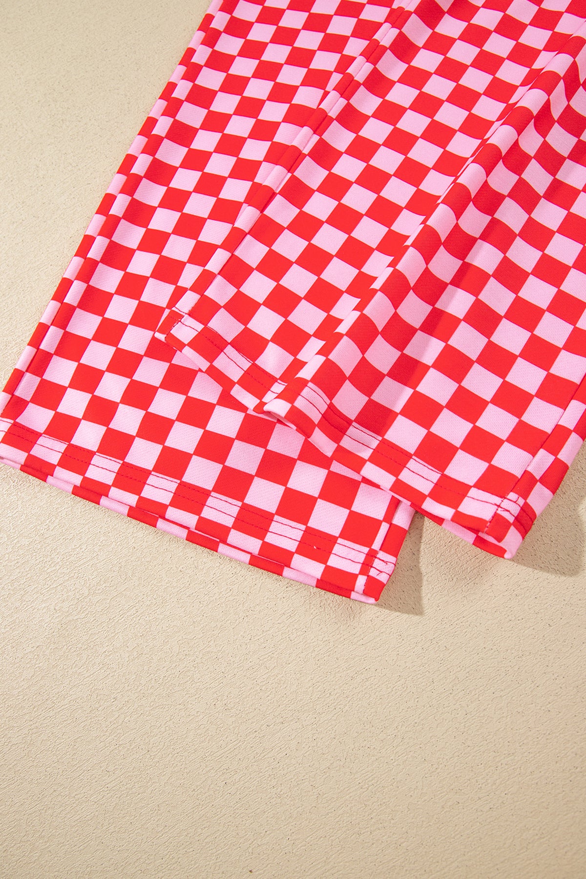 Pink Christmas Slogan Graphic Plaid Contrast Two-piece Pant Set