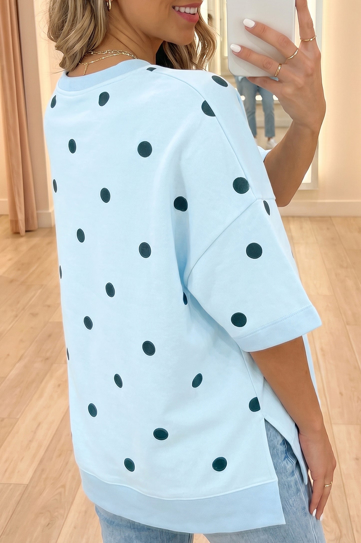 Yellow Polka Dot Print Crossed Seam Detail Oversize Tee
