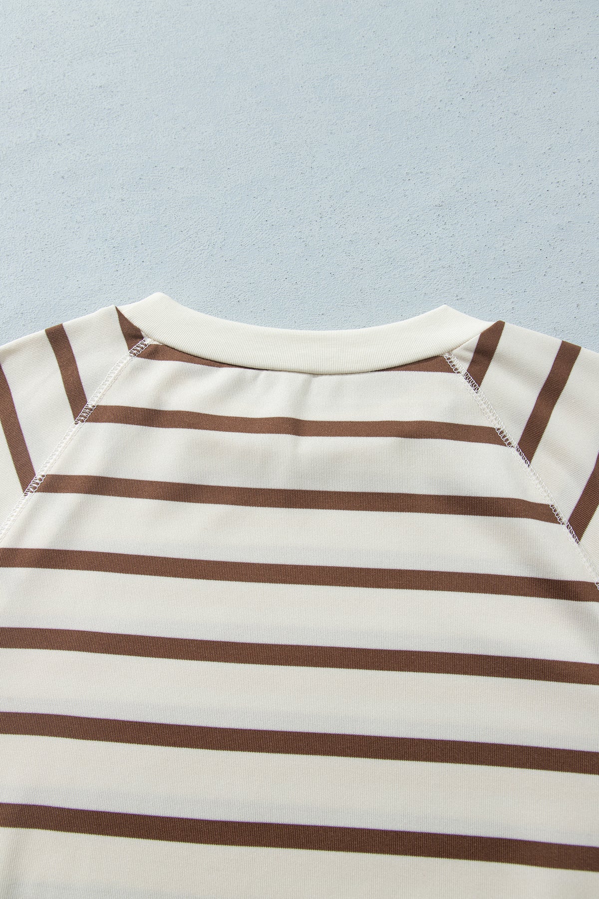 Khaki Stripe Relaxed Long Sleeve Top Color Block Detail Drawstring Pant Set