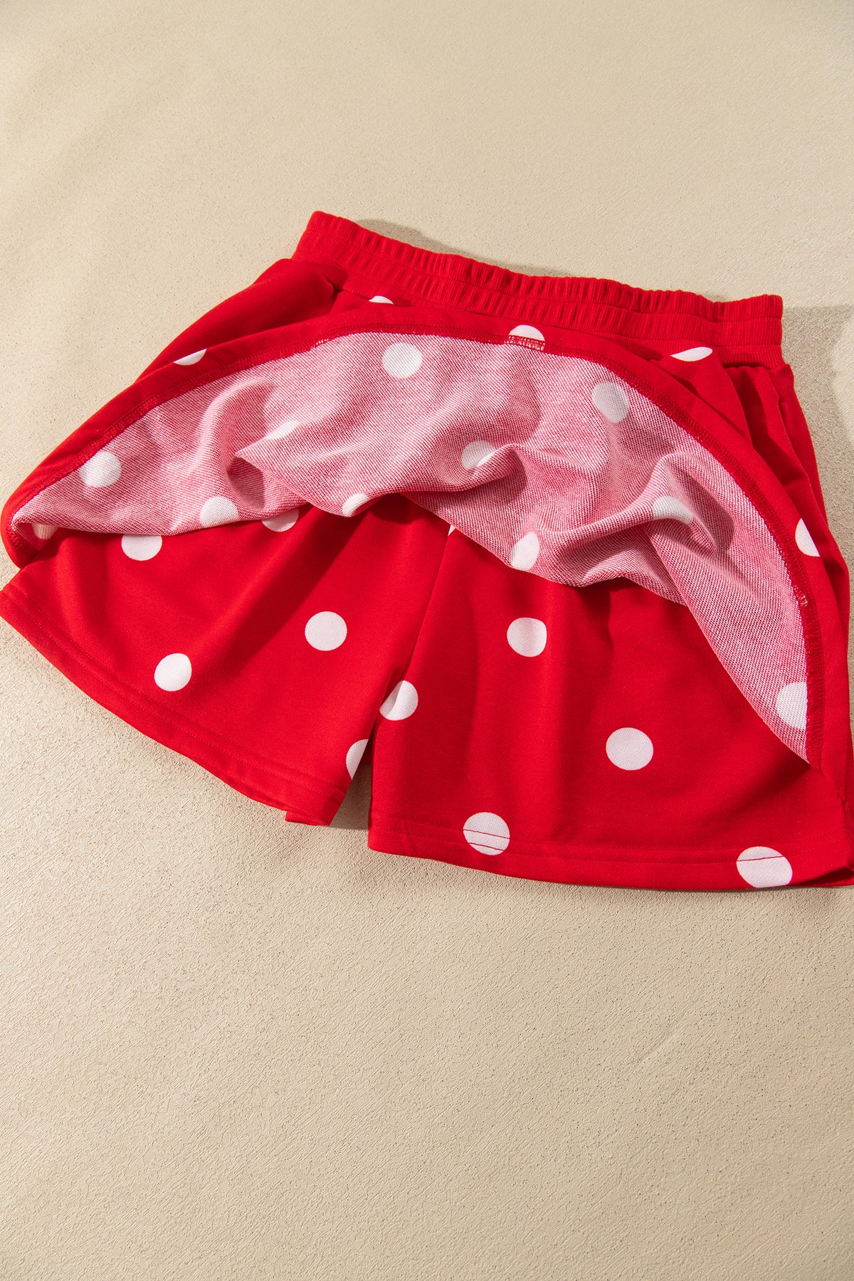 Red Polka Dot Raw Hem Relaxed Pullover Loose Skort Two Piece Set