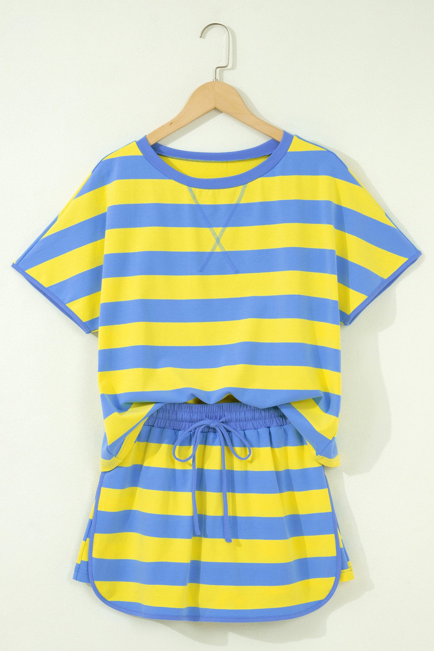 Pink Stripe Dolman Tee Drawstring Skort Athletic 2pcs Set