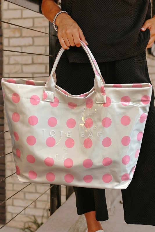 Light Pink Polka Dot Durable Waterproof PVC Tote Bag