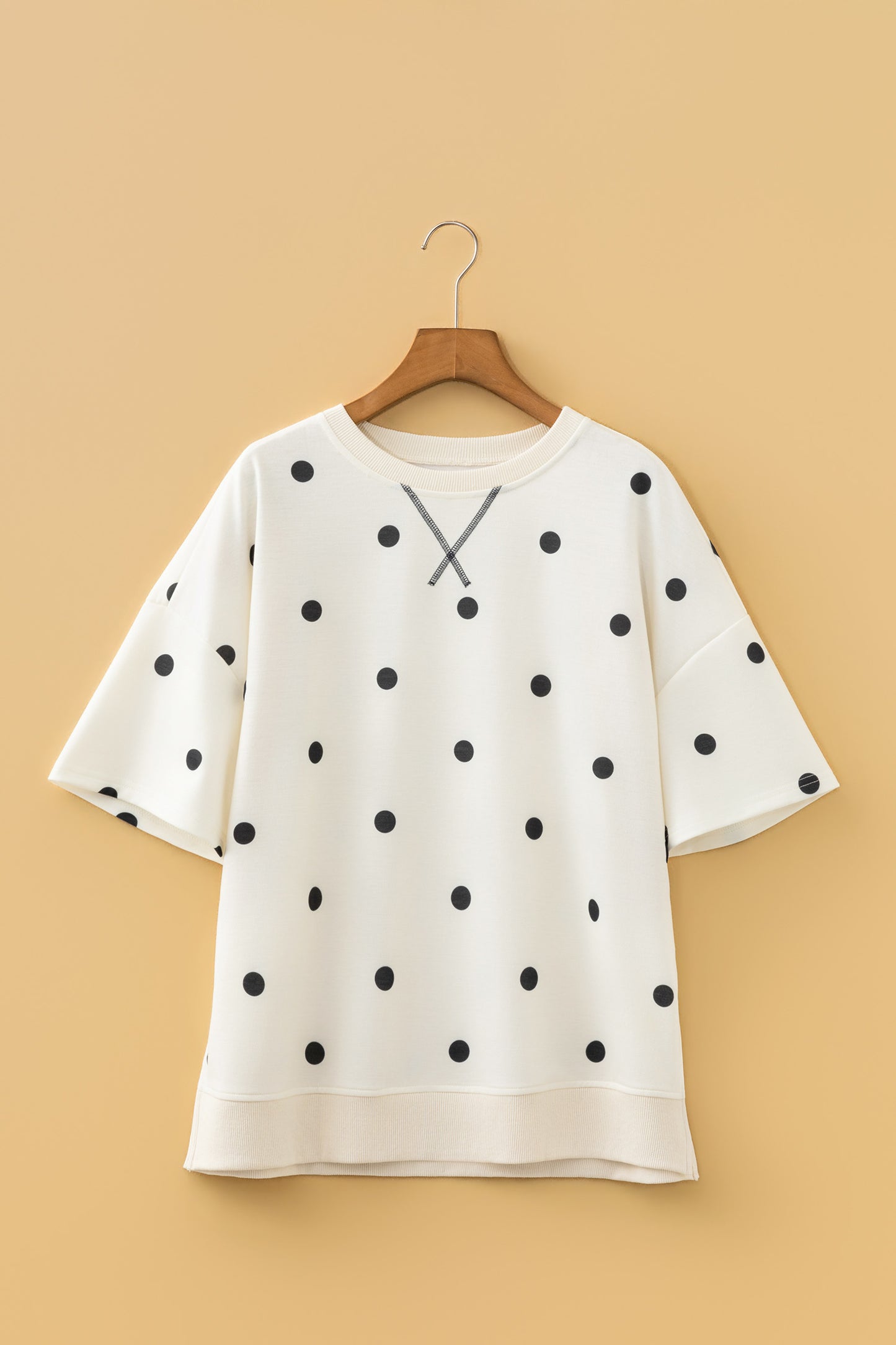 Yellow Polka Dot Print Crossed Seam Detail Oversize Tee