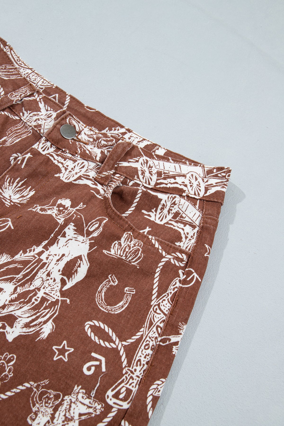 Khaki Patchwork Print Casual Shift Jeans