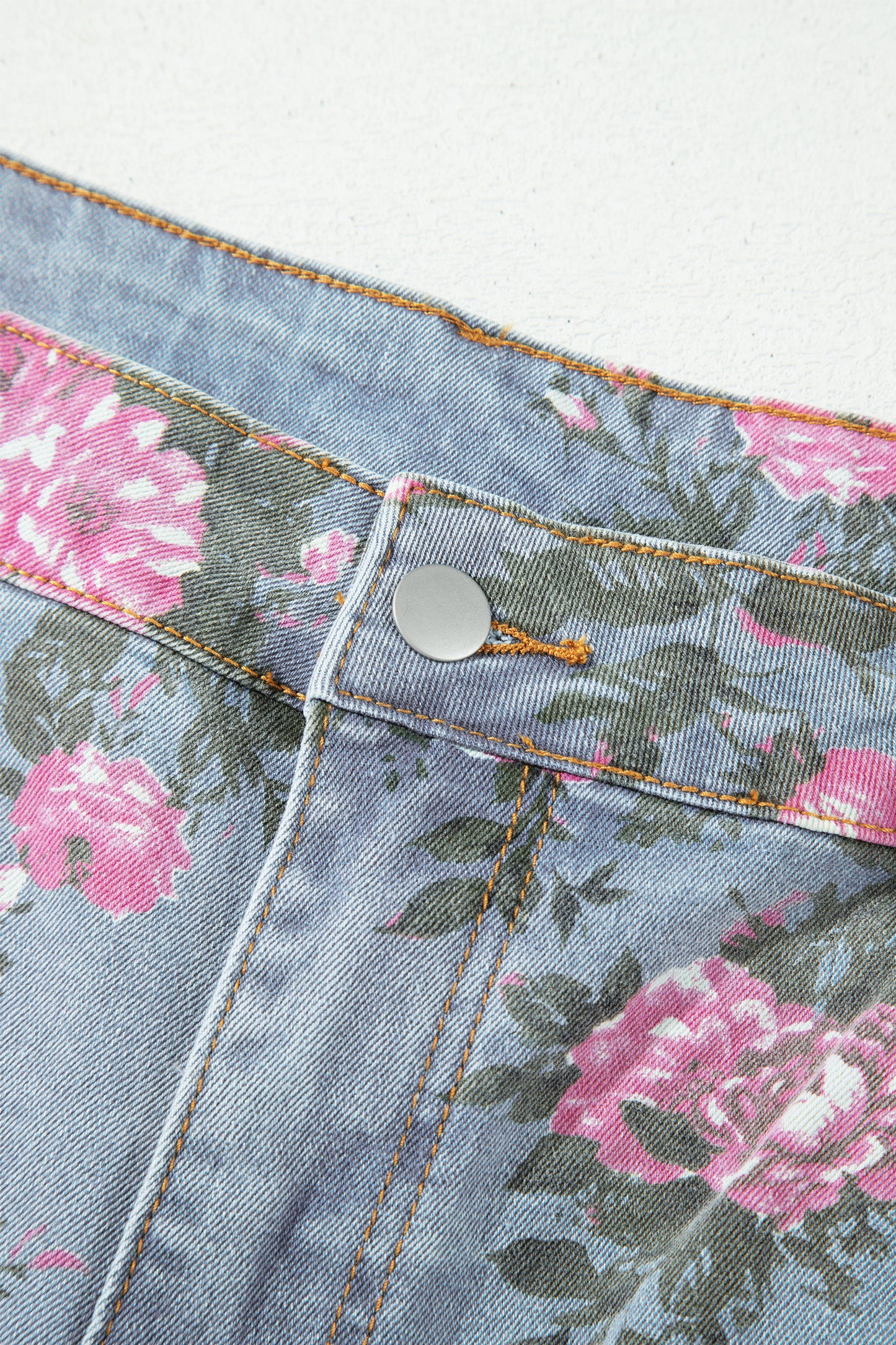 Sky Blue Plus Size Floral Print Ankle Length Loose Jeans