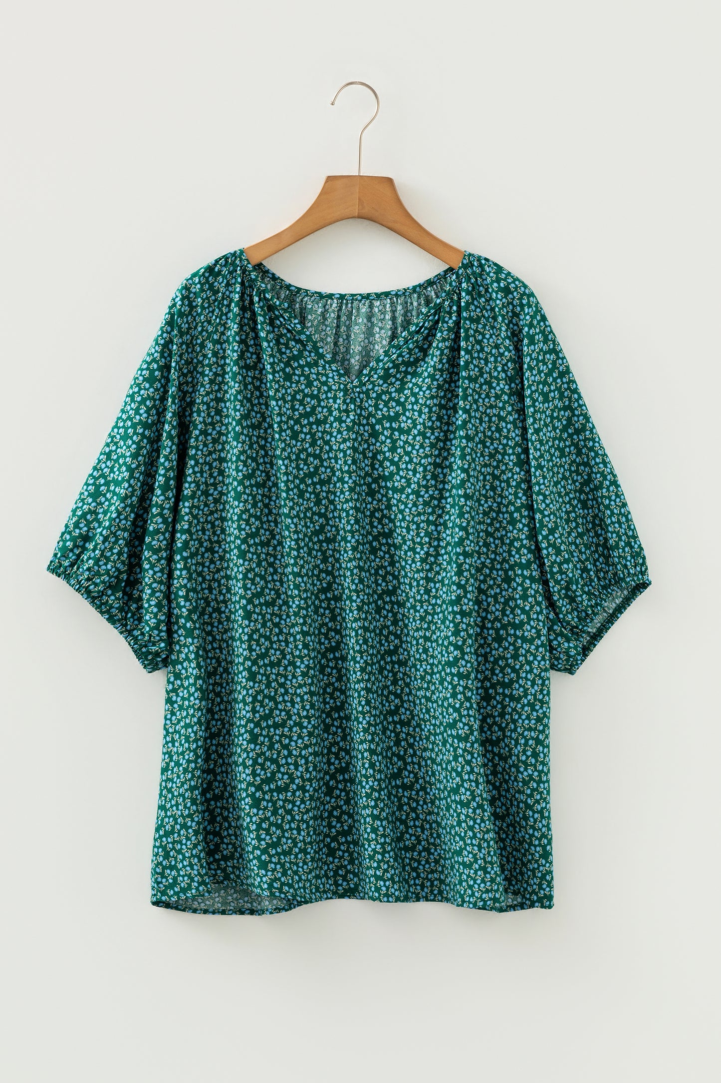 Yellow Boho Chic Notched V Neck Plus Floral Short Sleeve Top