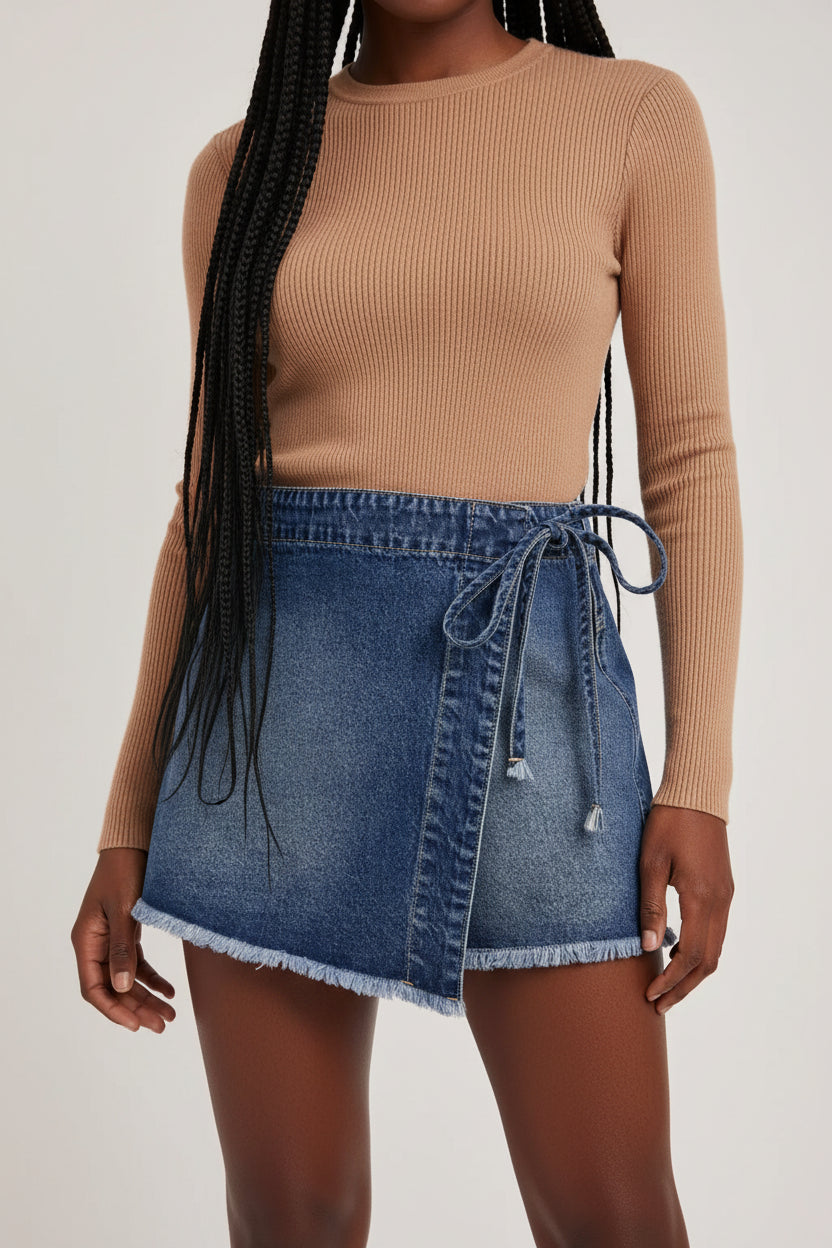 Ashleigh Blue Wrapped Tied Waist Denim Skort