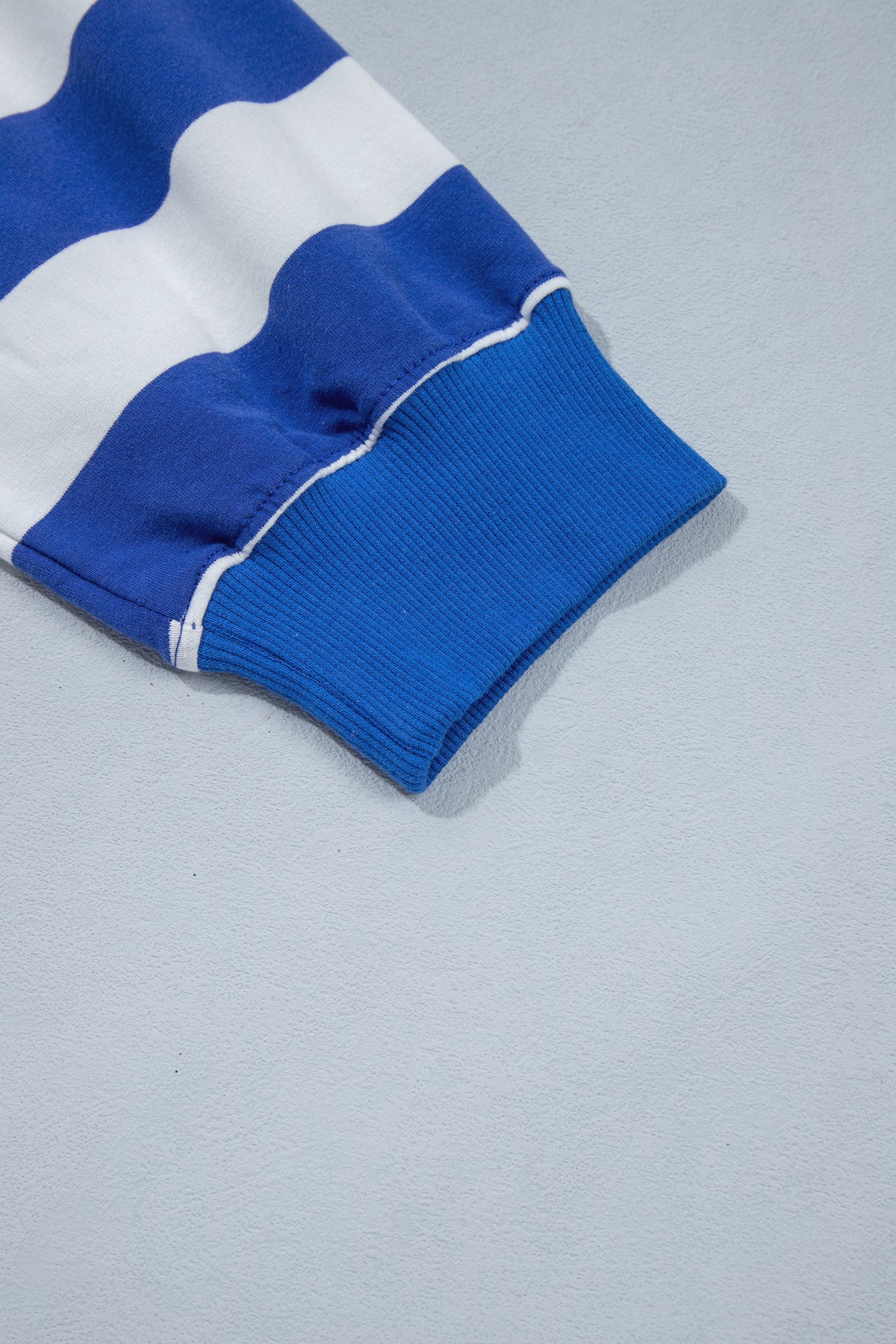 Blue Stripe Ribbed Trim Stand Neck Dropped Shoulder Plus Size Sweatshirt