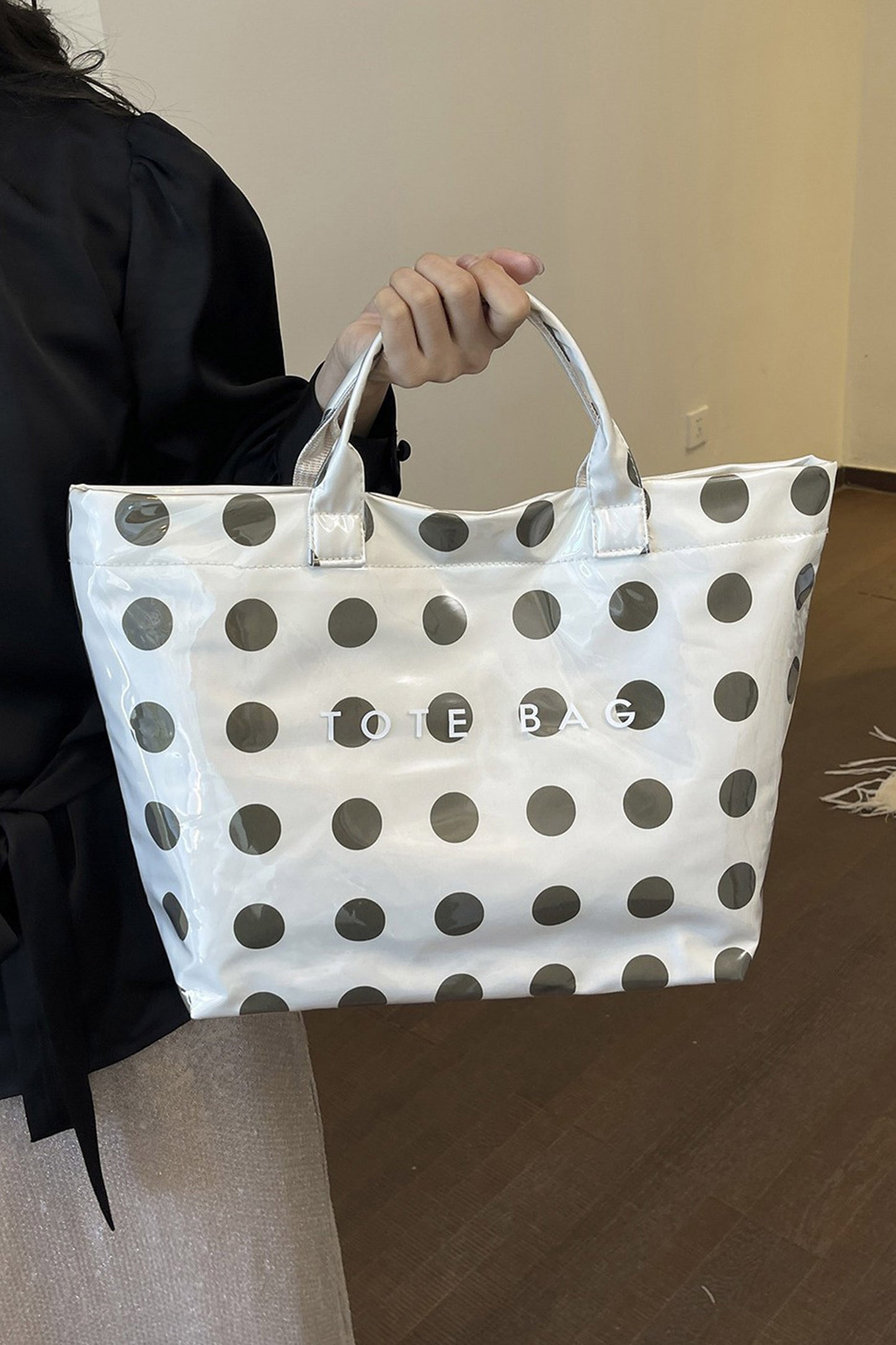 Light Pink Polka Dot Durable Waterproof PVC Tote Bag