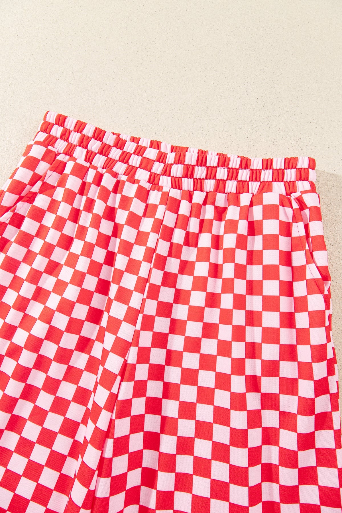 Pink Christmas Slogan Graphic Plaid Contrast Two-piece Pant Set