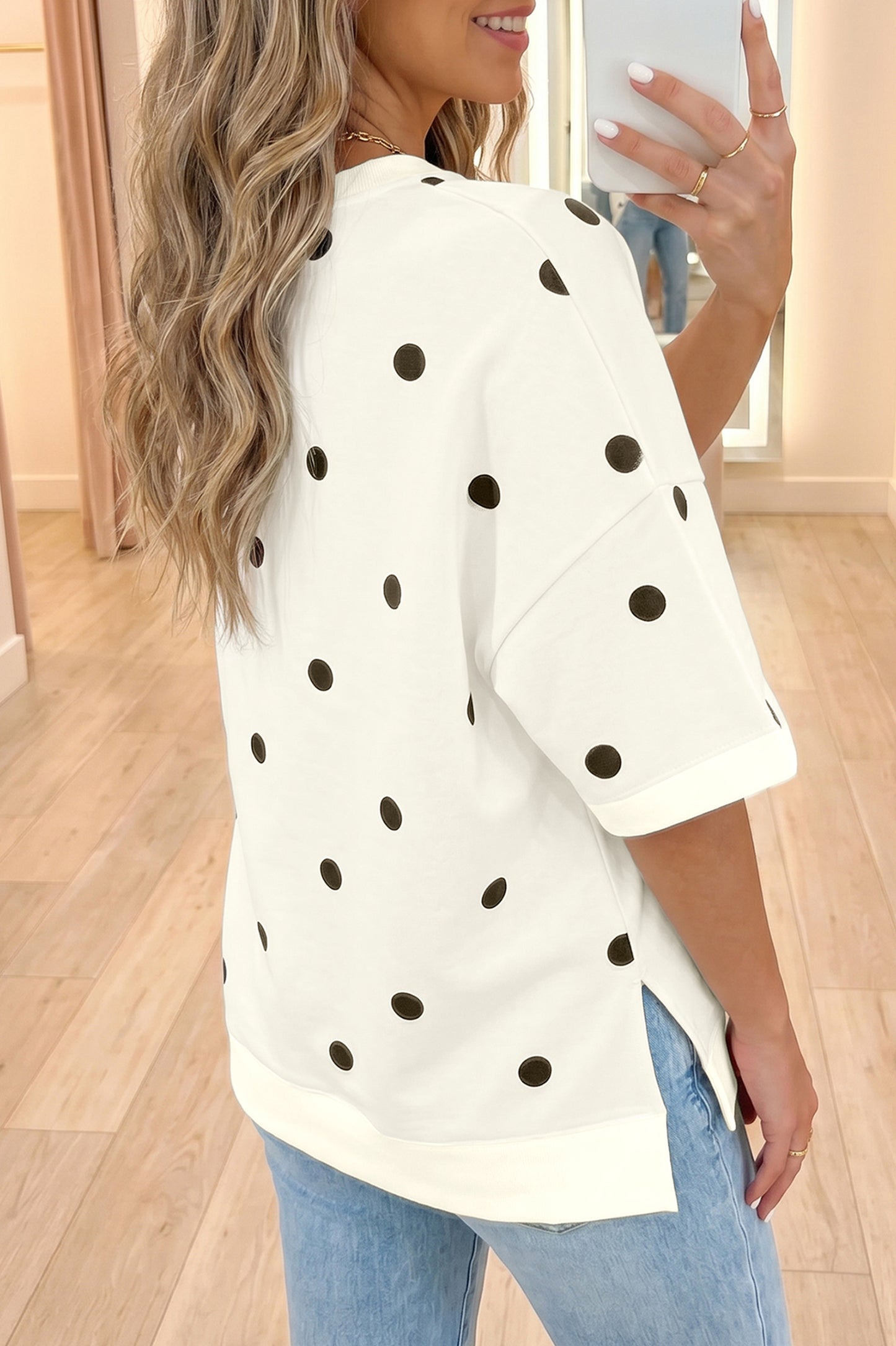 Yellow Polka Dot Print Crossed Seam Detail Oversize Tee