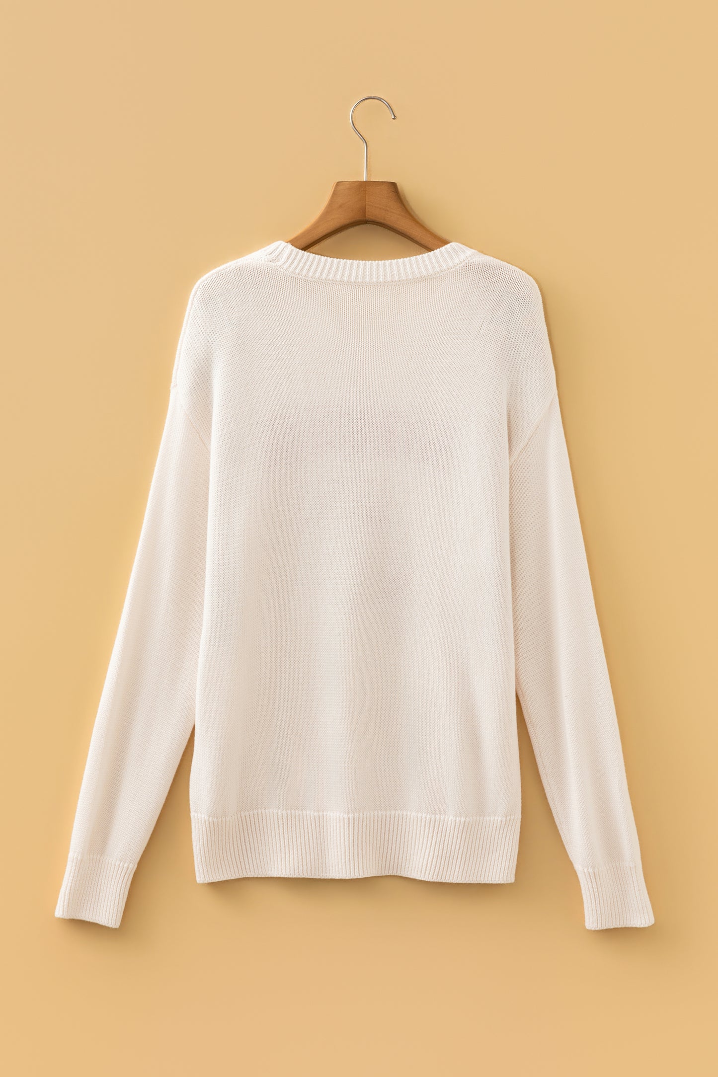 Beige Go Team Football Drop Shoulder Knit Top Sweater