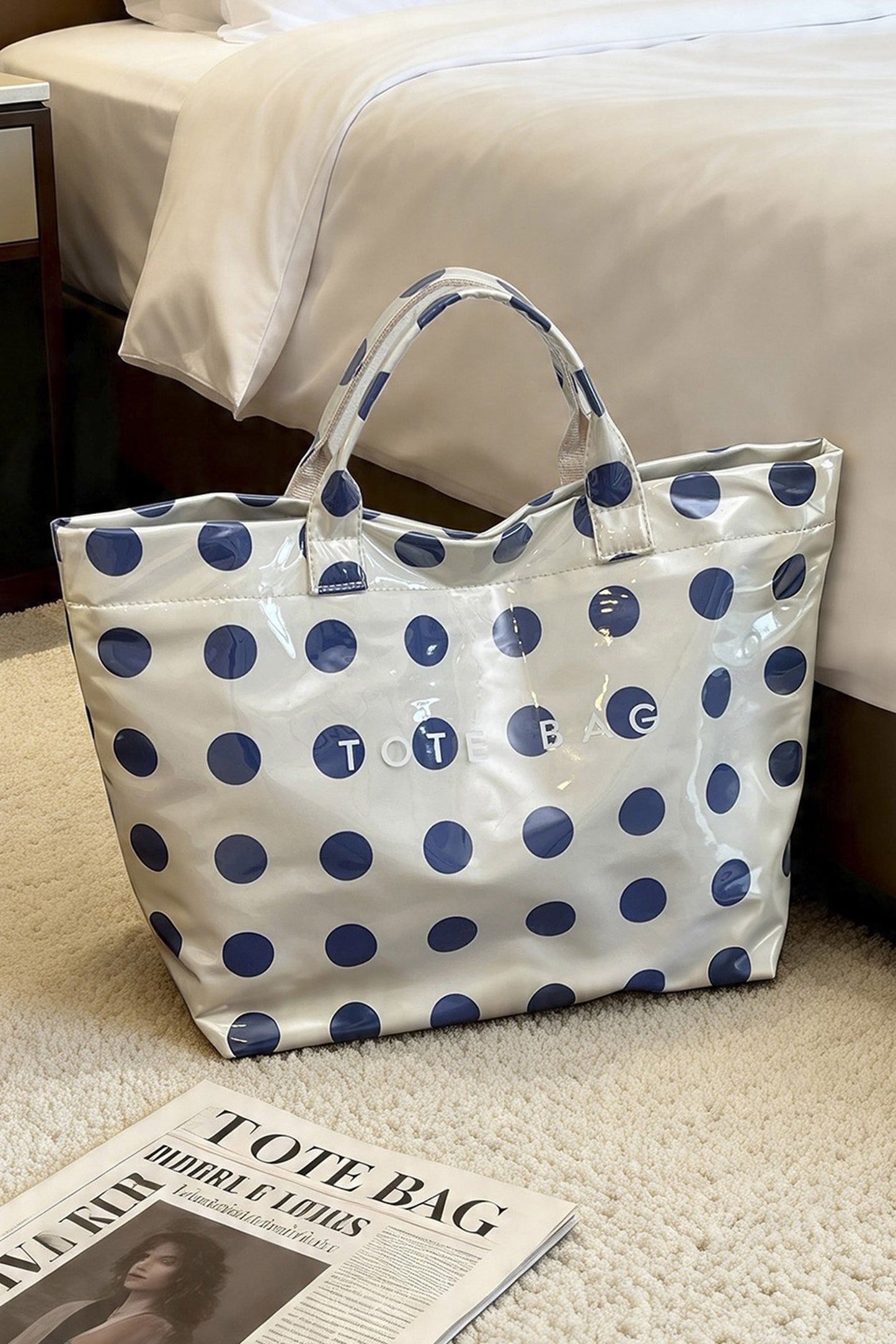 Light Pink Polka Dot Durable Waterproof PVC Tote Bag