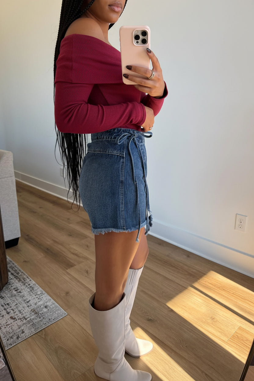 Ashleigh Blue Wrapped Tied Waist Denim Skort
