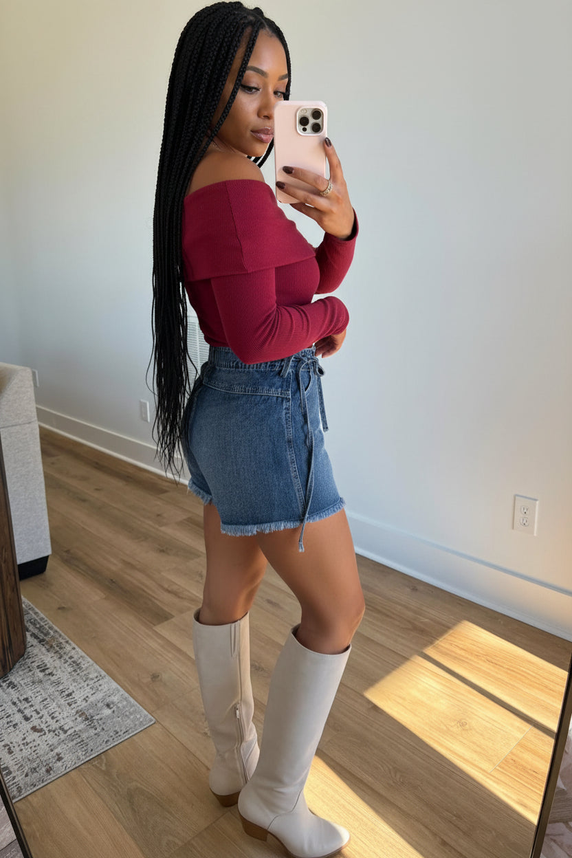 Ashleigh Blue Wrapped Tied Waist Denim Skort