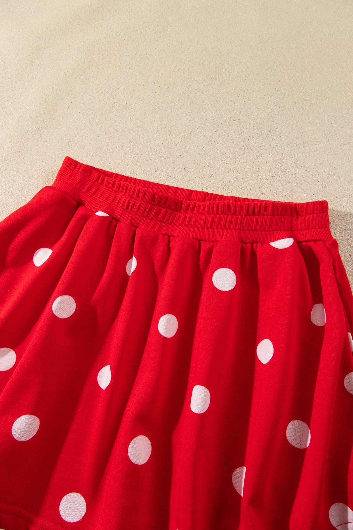 Red Polka Dot Raw Hem Relaxed Pullover Loose Skort Two Piece Set