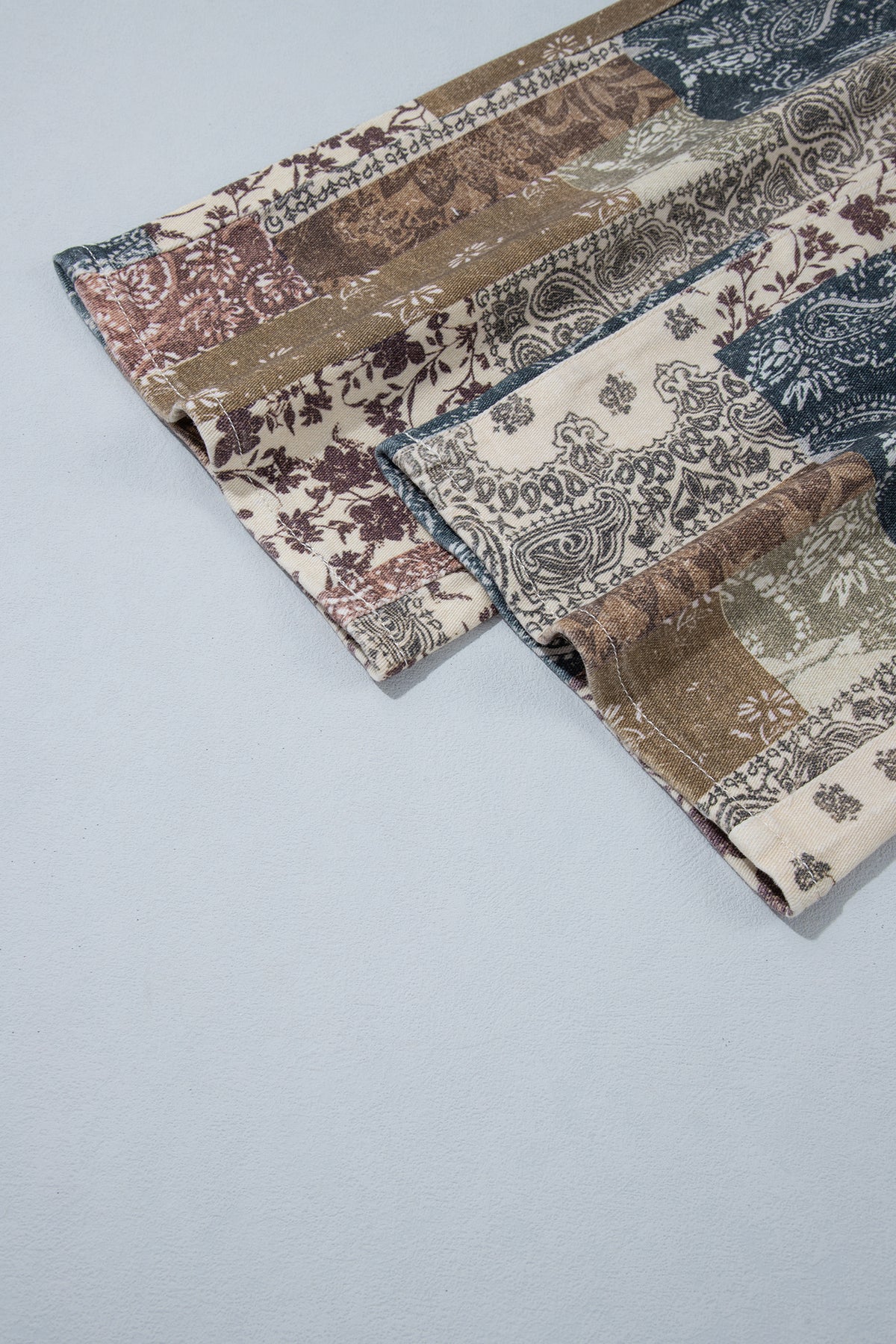Khaki Patchwork Print Casual Shift Jeans