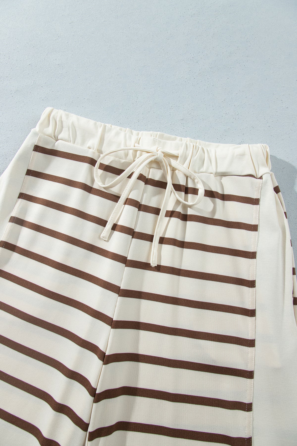 Khaki Stripe Relaxed Long Sleeve Top Color Block Detail Drawstring Pant Set