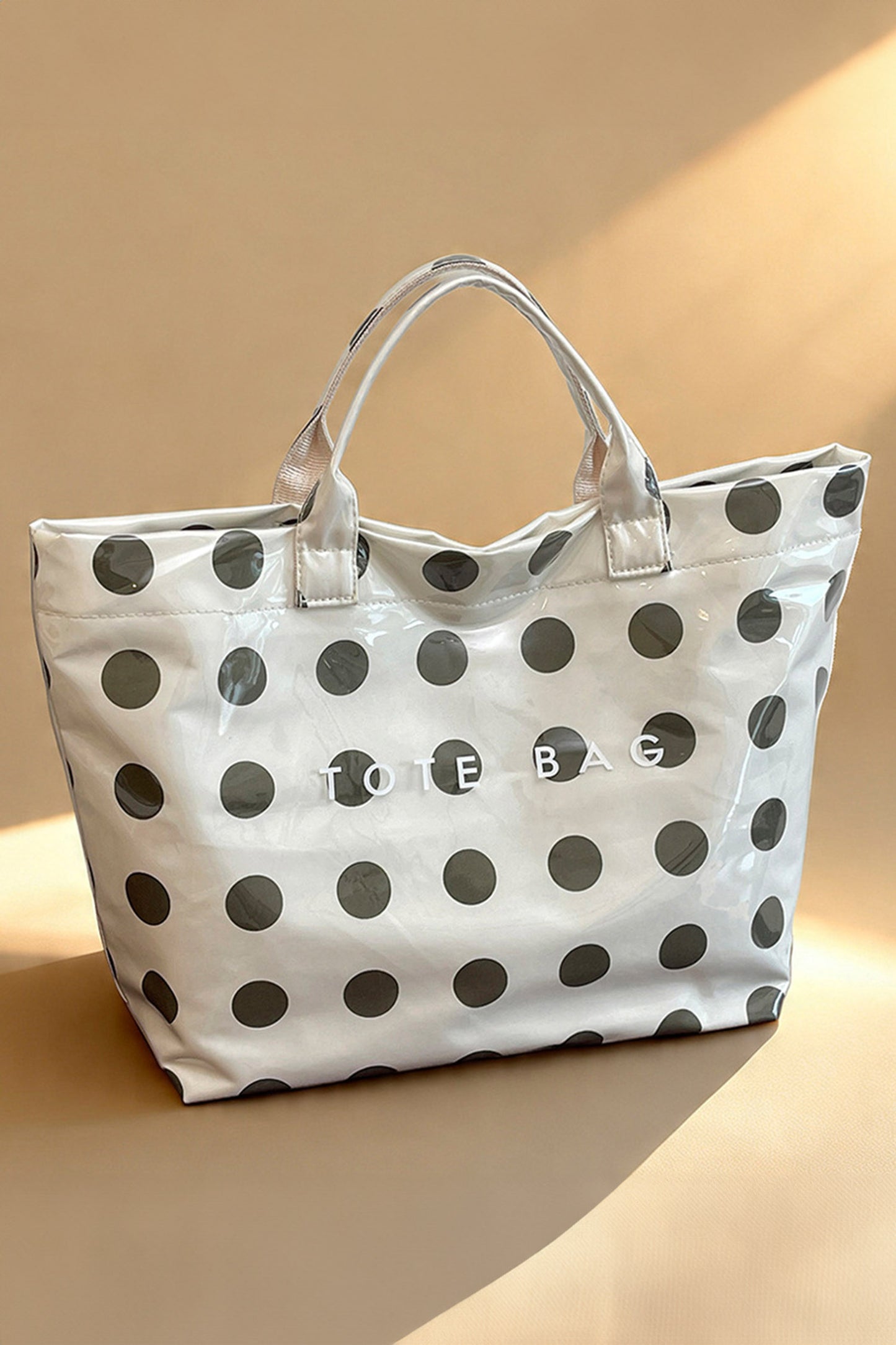Light Pink Polka Dot Durable Waterproof PVC Tote Bag