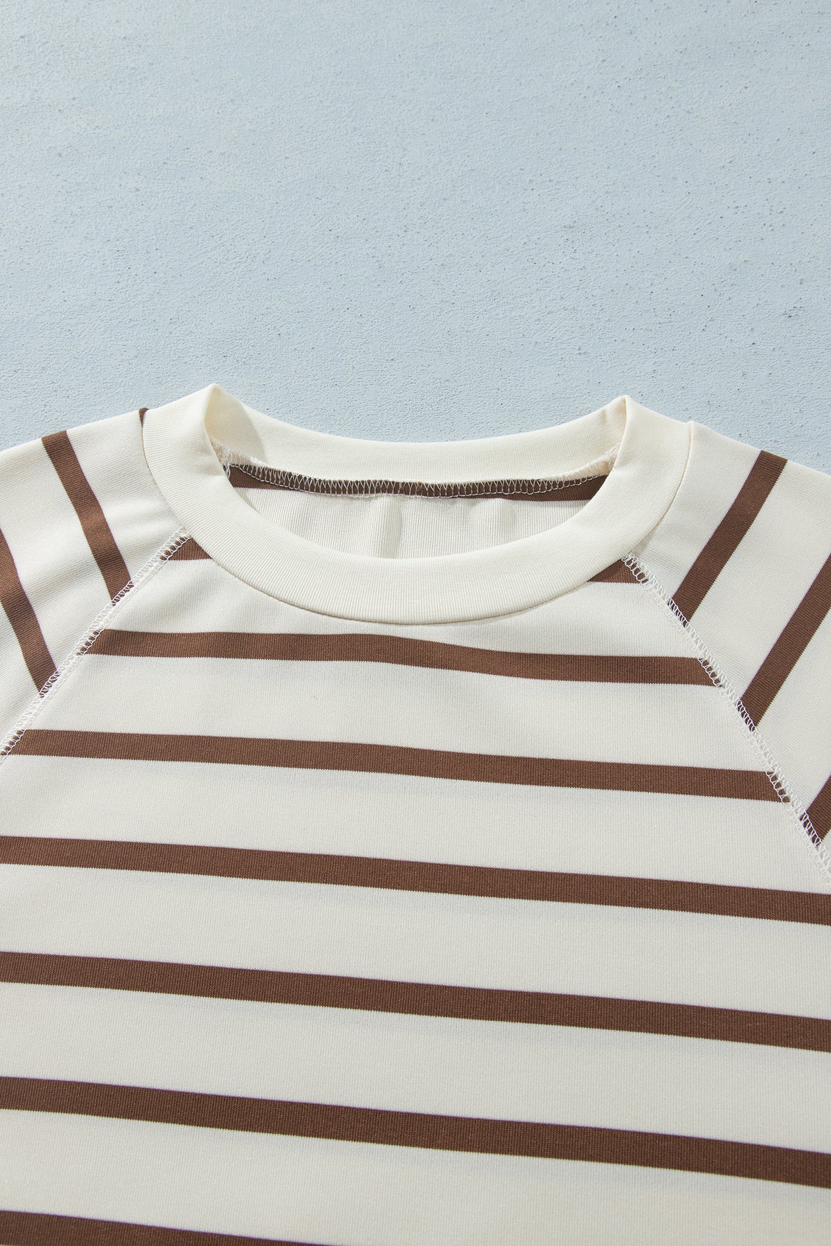 Khaki Stripe Relaxed Long Sleeve Top Color Block Detail Drawstring Pant Set
