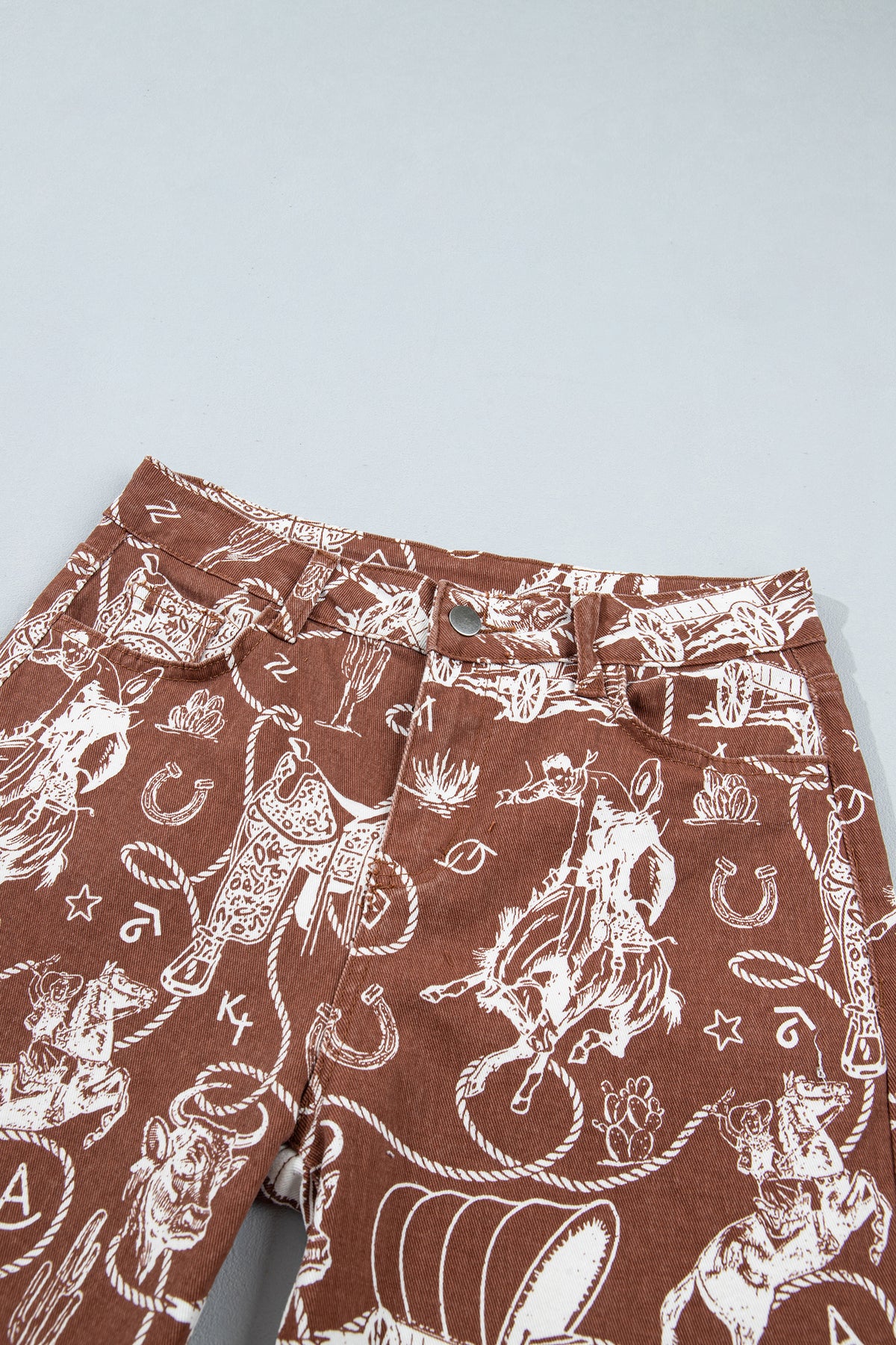 Khaki Patchwork Print Casual Shift Jeans