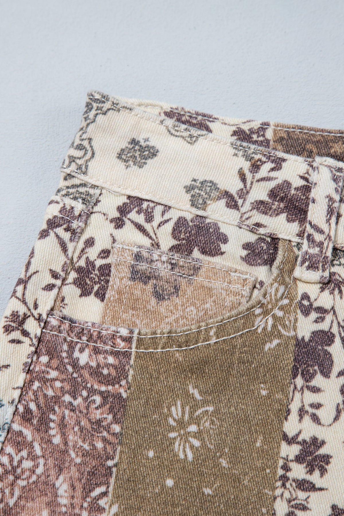 Khaki Patchwork Print Casual Shift Jeans